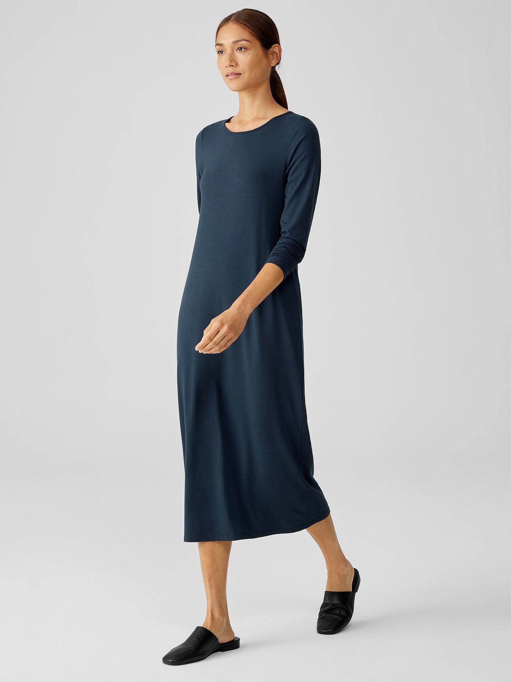 Stretch Jersey Knit Jewel Neck Dress