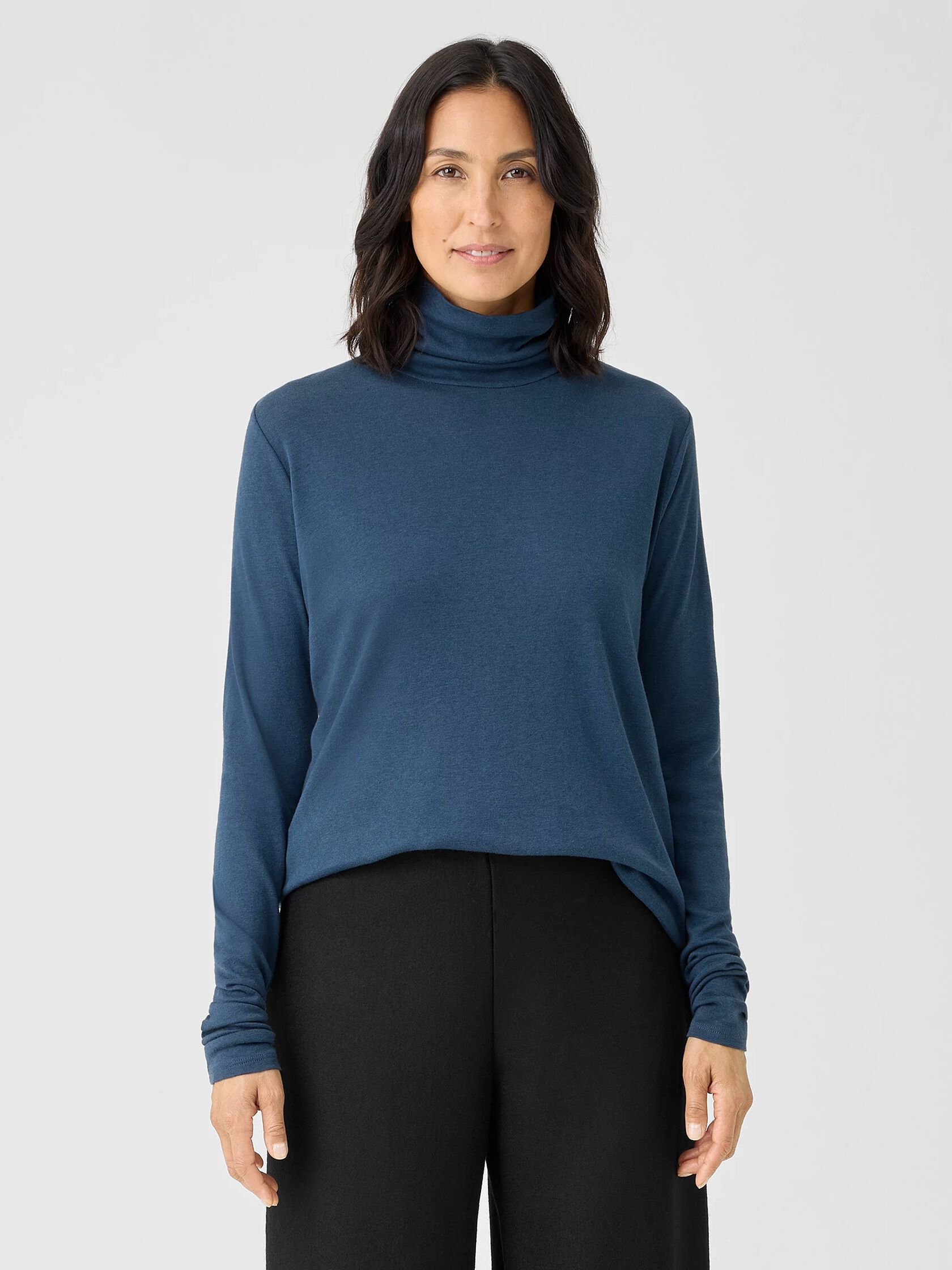 Pima Cotton Blend Turtleneck Top