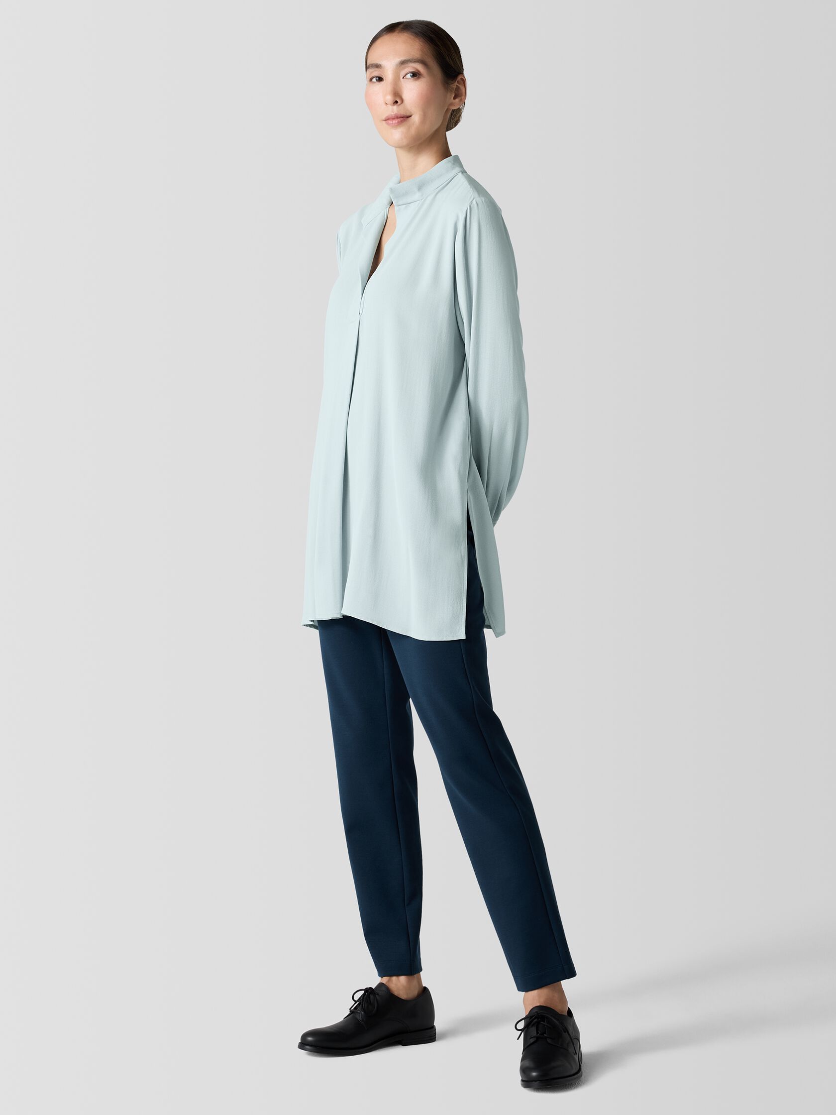 Silk Georgette Crepe Stand Collar Top