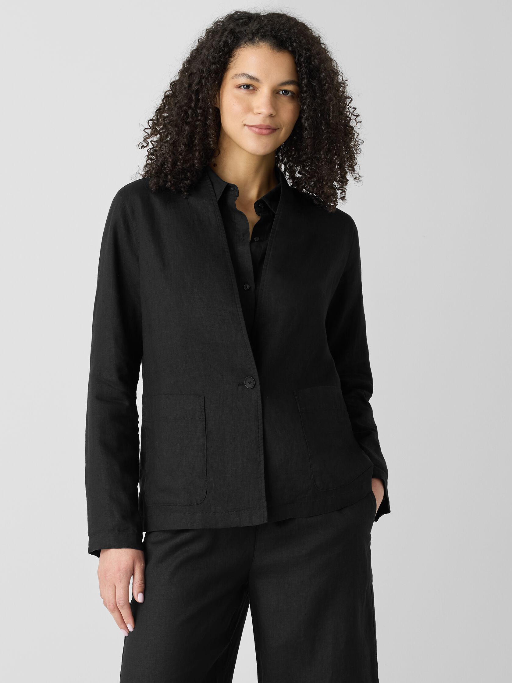 Organic Linen High Collar Jacket