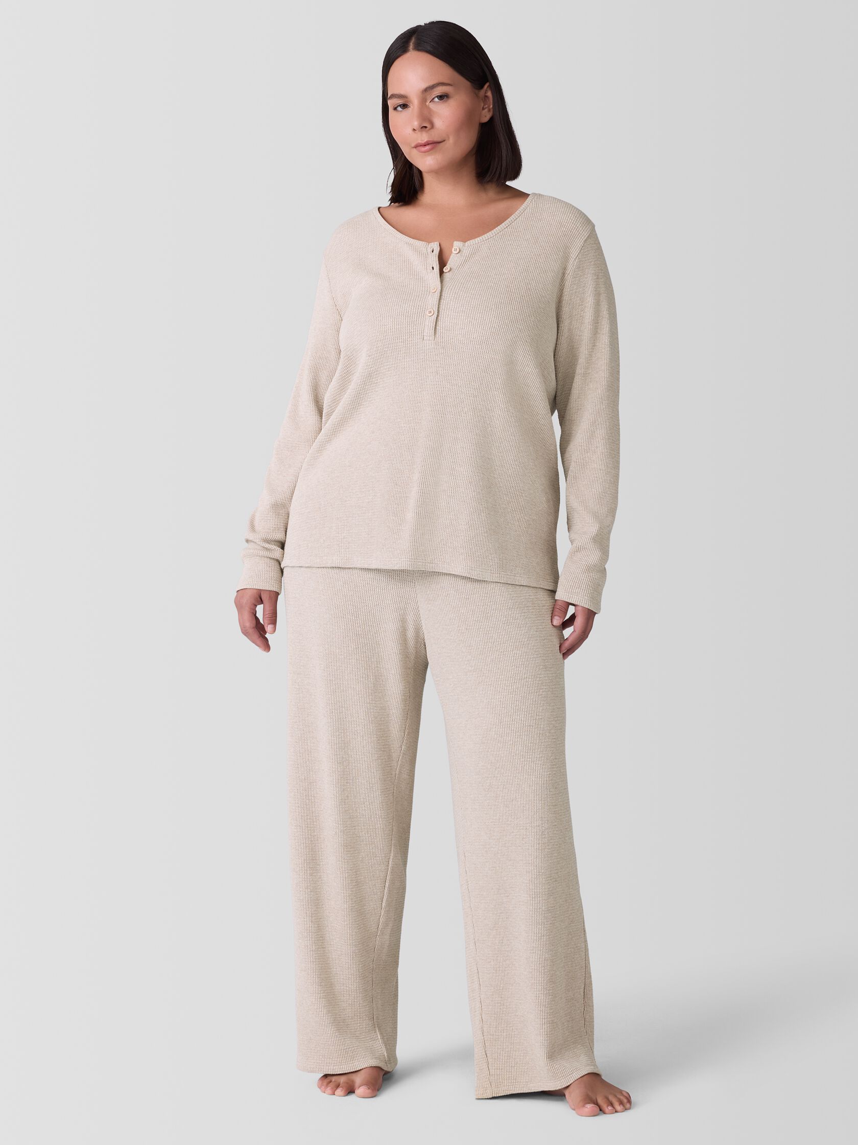 M&eacute;lange Organic Cotton Waffle Henley Sleep Top