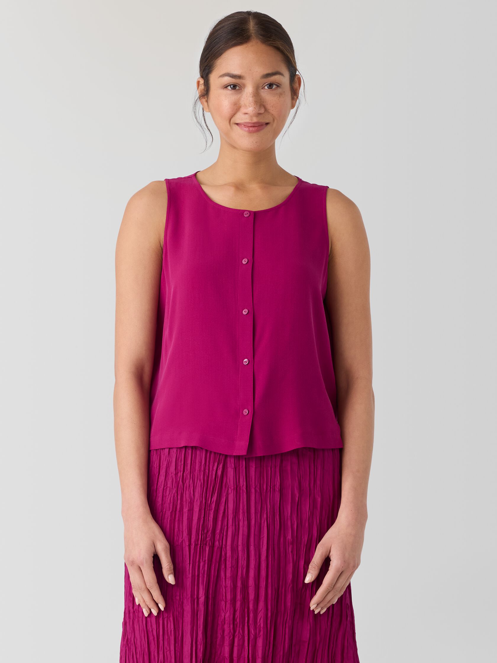 Silk Georgette Crepe Round Neck Vest