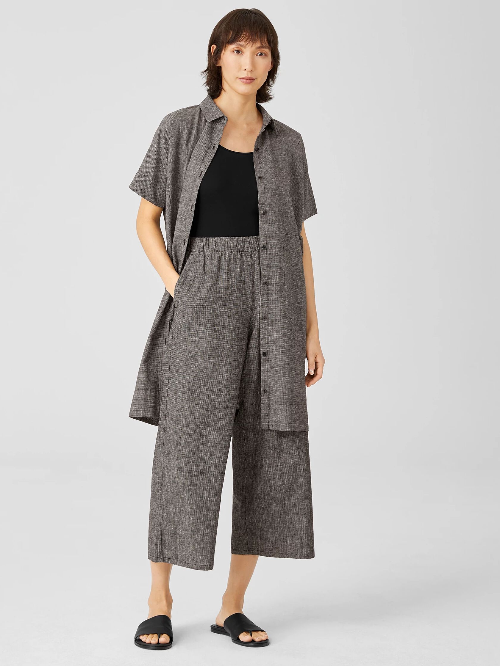 Hemp Organic Cotton Grid Wide-Leg Pant