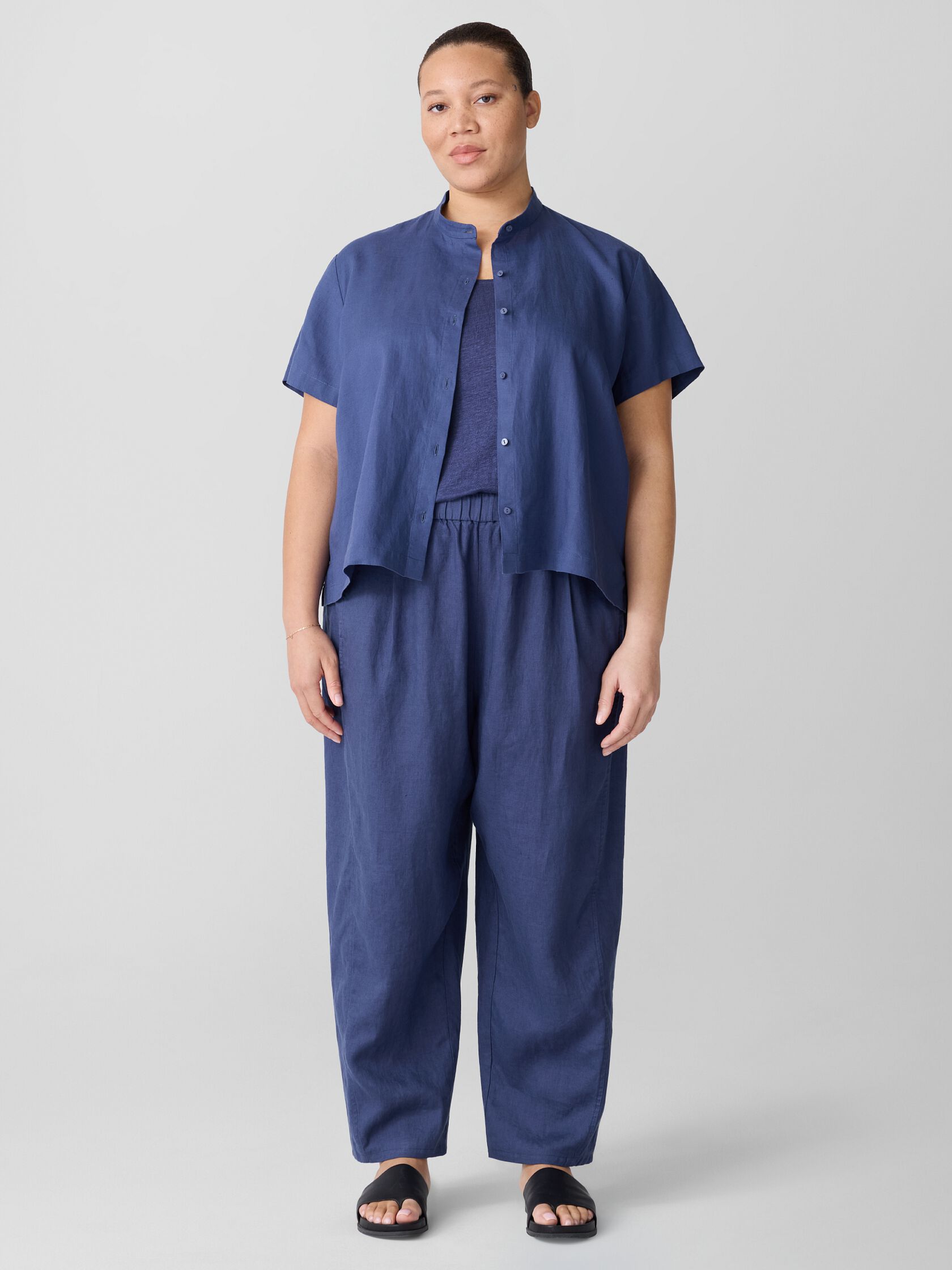 Organic Handkerchief Linen&nbsp;Band Collar Shirt