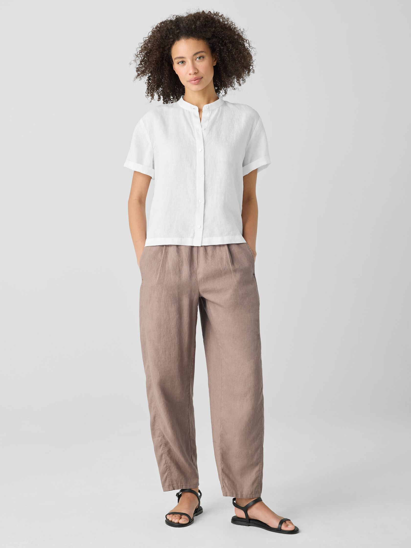 Organic Handkerchief Linen&nbsp;Band Collar Shirt