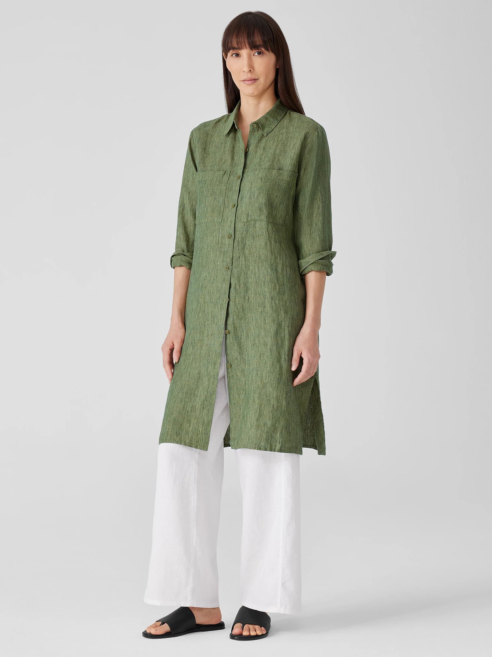 Washed Organic Linen Delave Shirtdress
