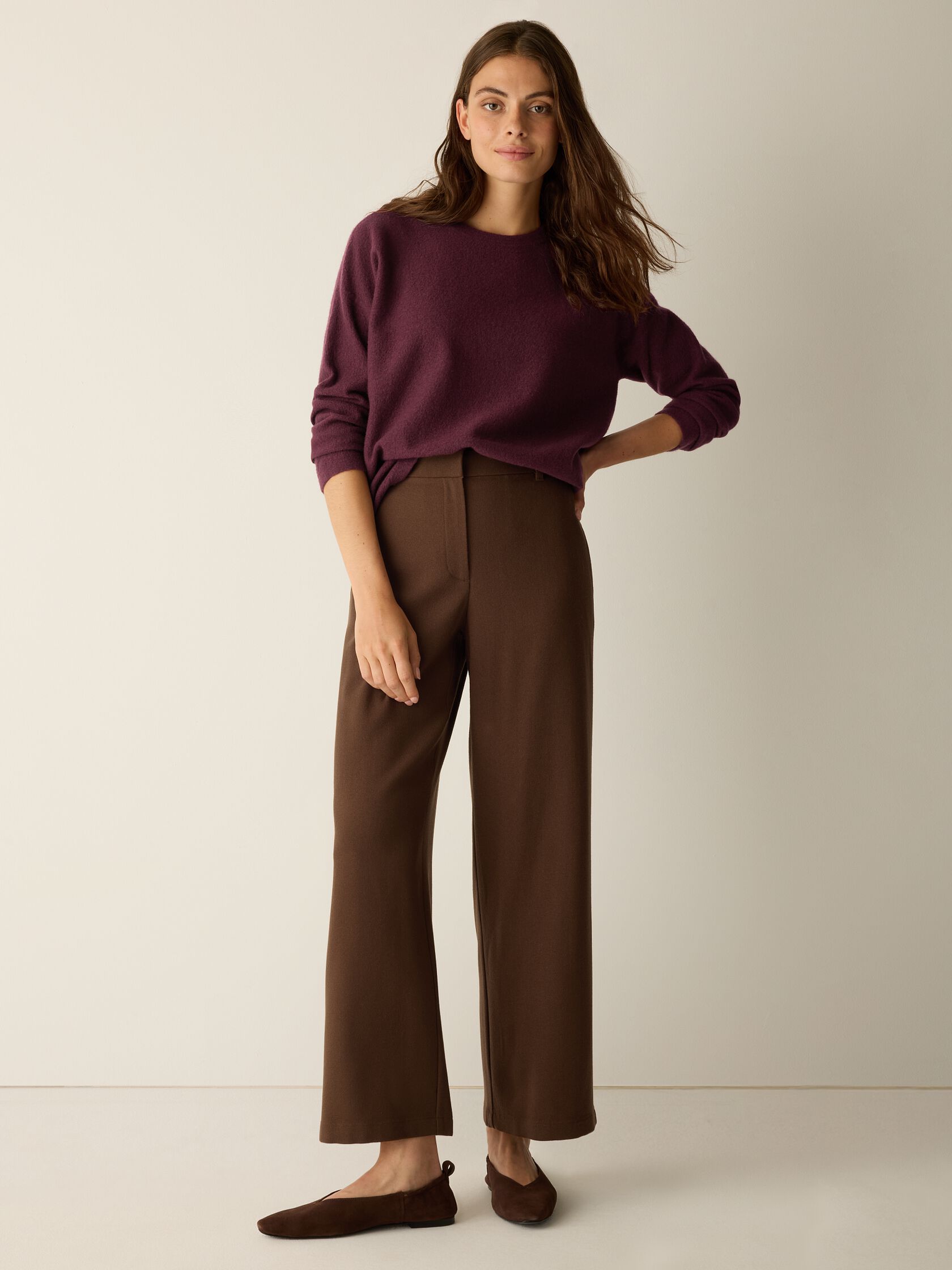 Stretch Wool Crepe Wide-Leg Trouser