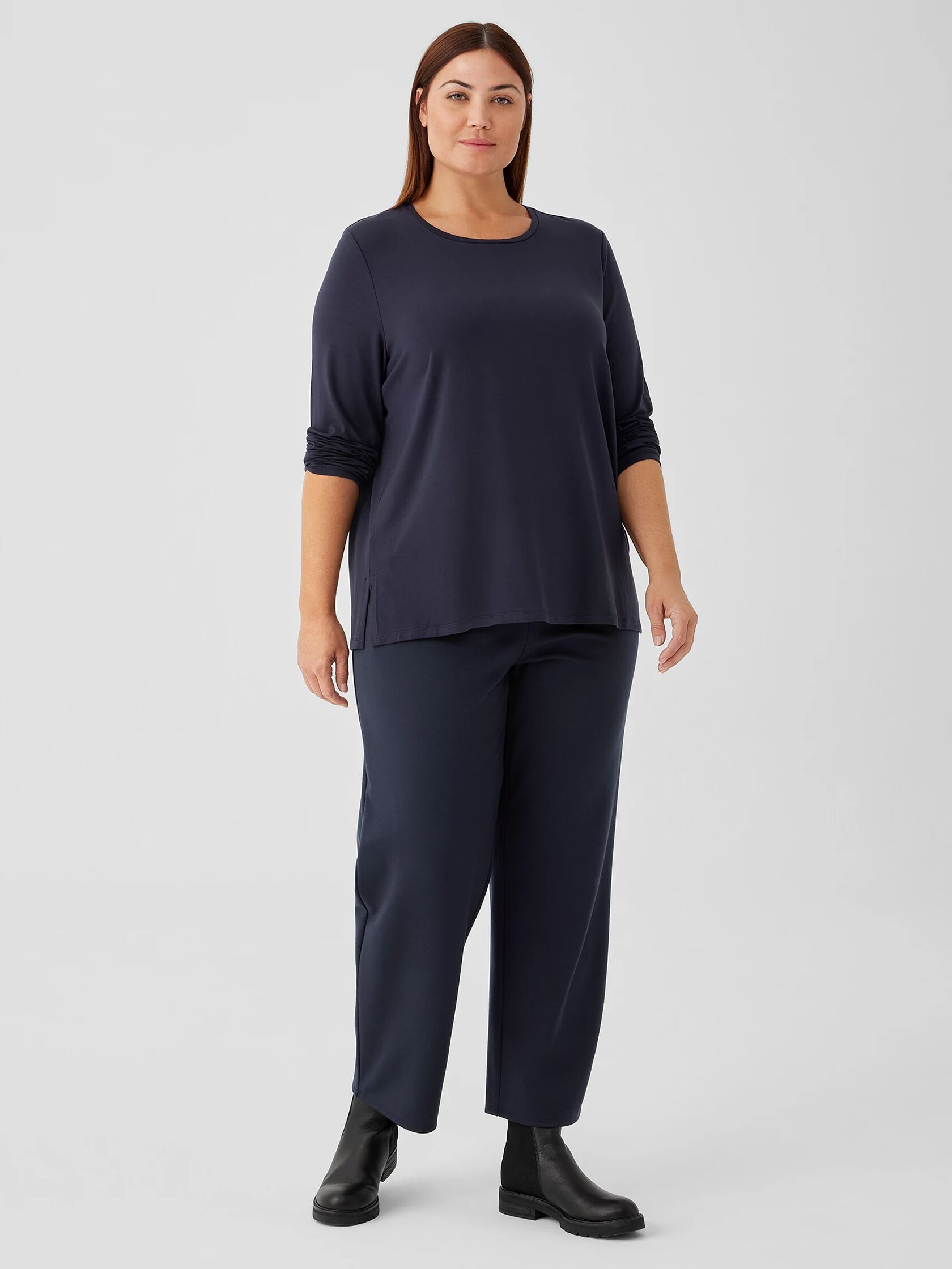 Stretch Jersey Knit Crew Neck Top