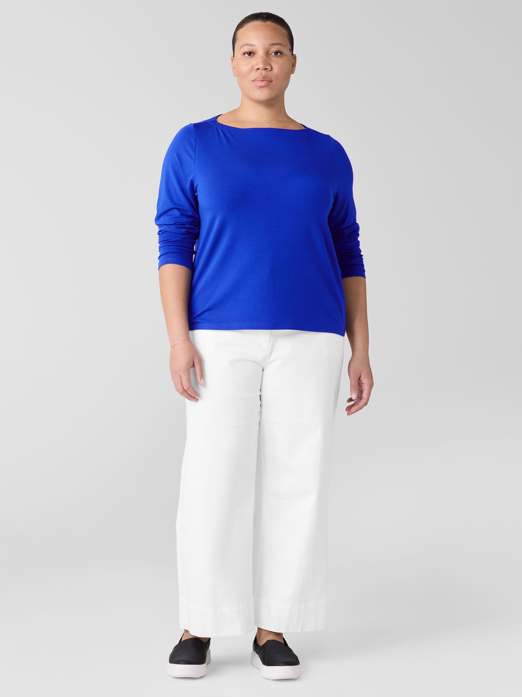 Fine Stretch Jersey Knit Bateau Neck Top