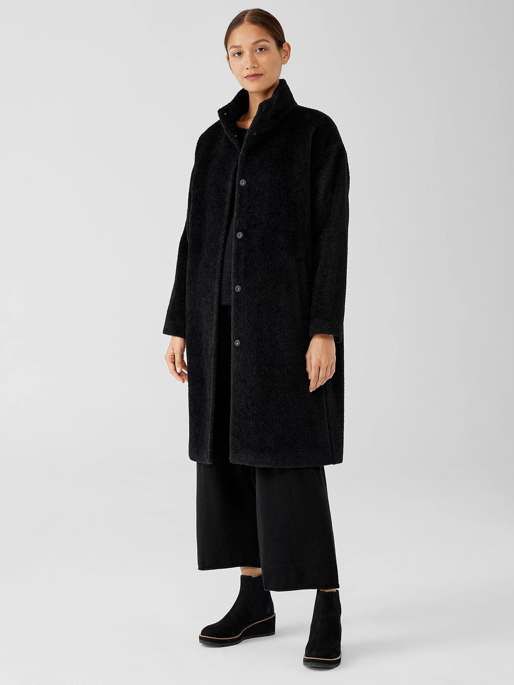 Sheared Suri Alpaca Stand Collar Coat