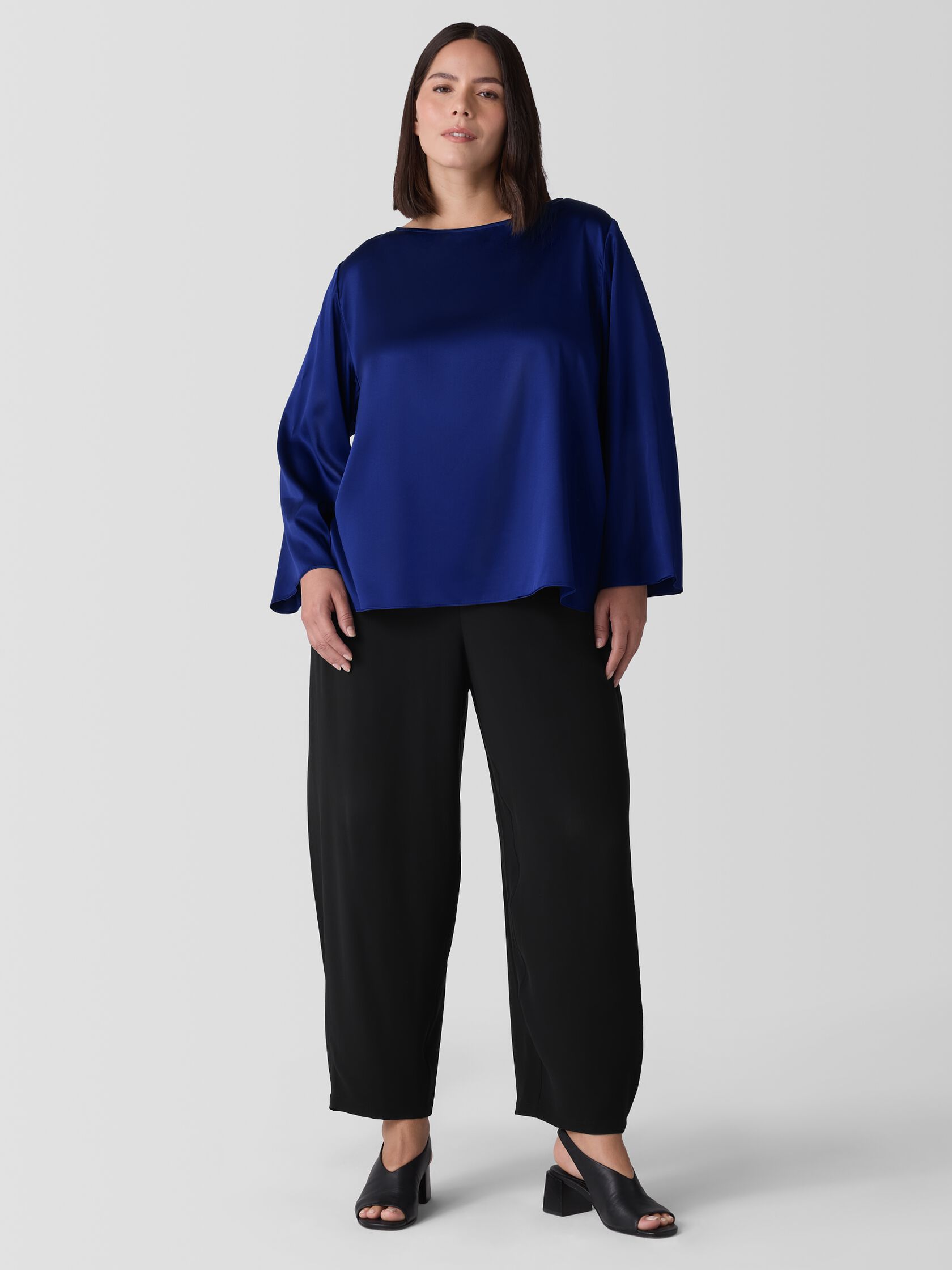 Stretch Silk Charmeuse Bateau Neck Top