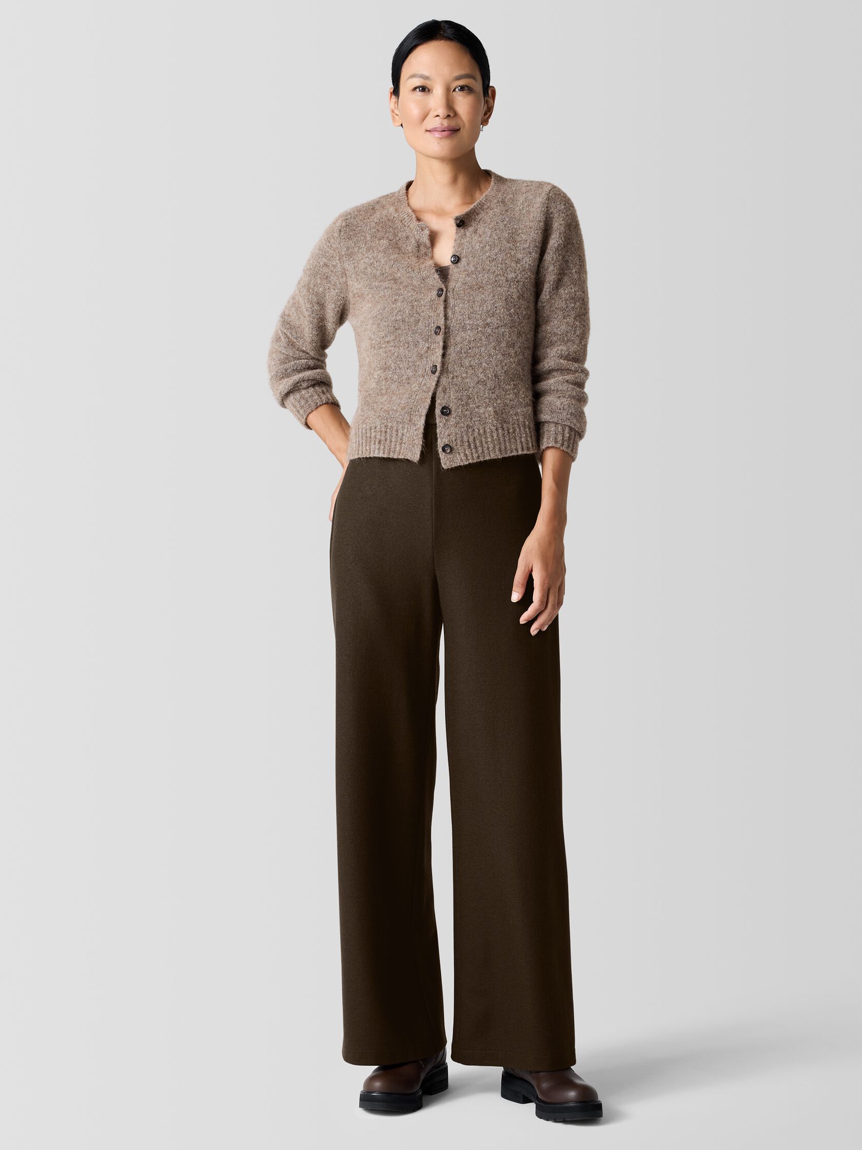 Mohair Plush M&eacute;lange Crew Neck Cardigan