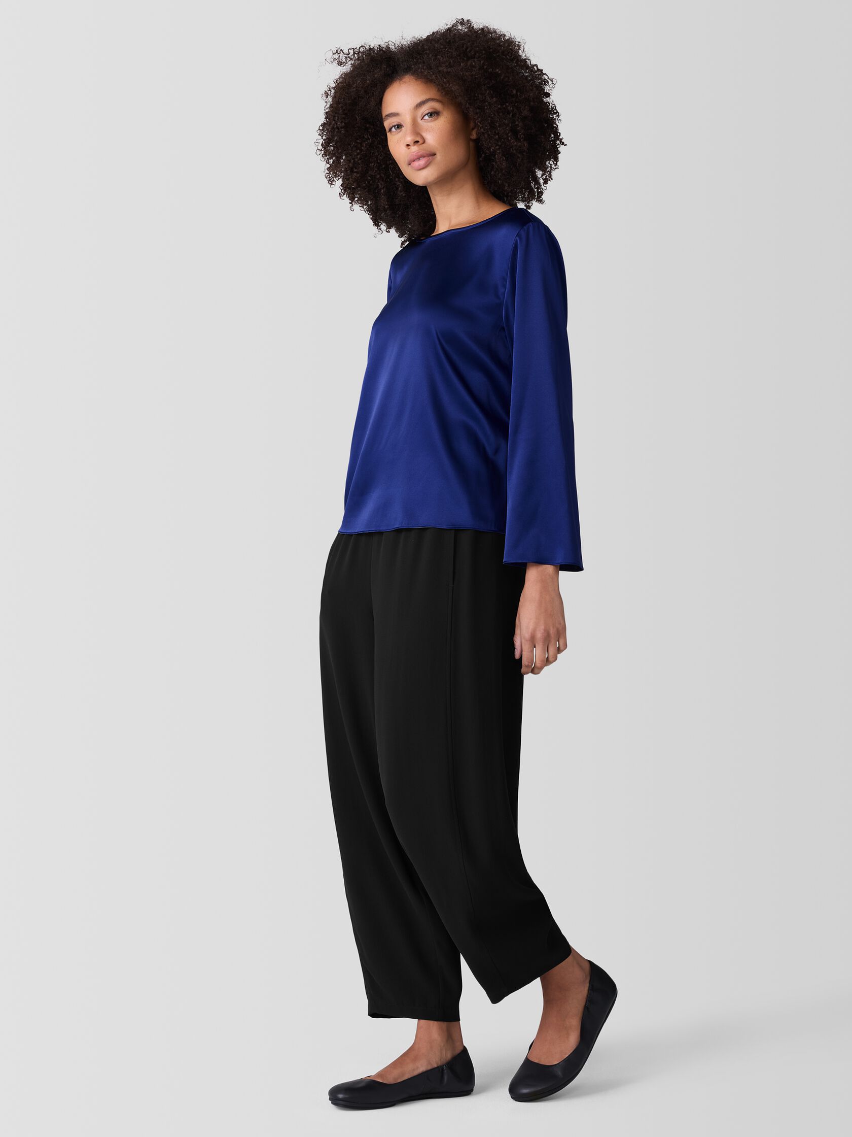 Stretch Silk Charmeuse Bateau Neck Top