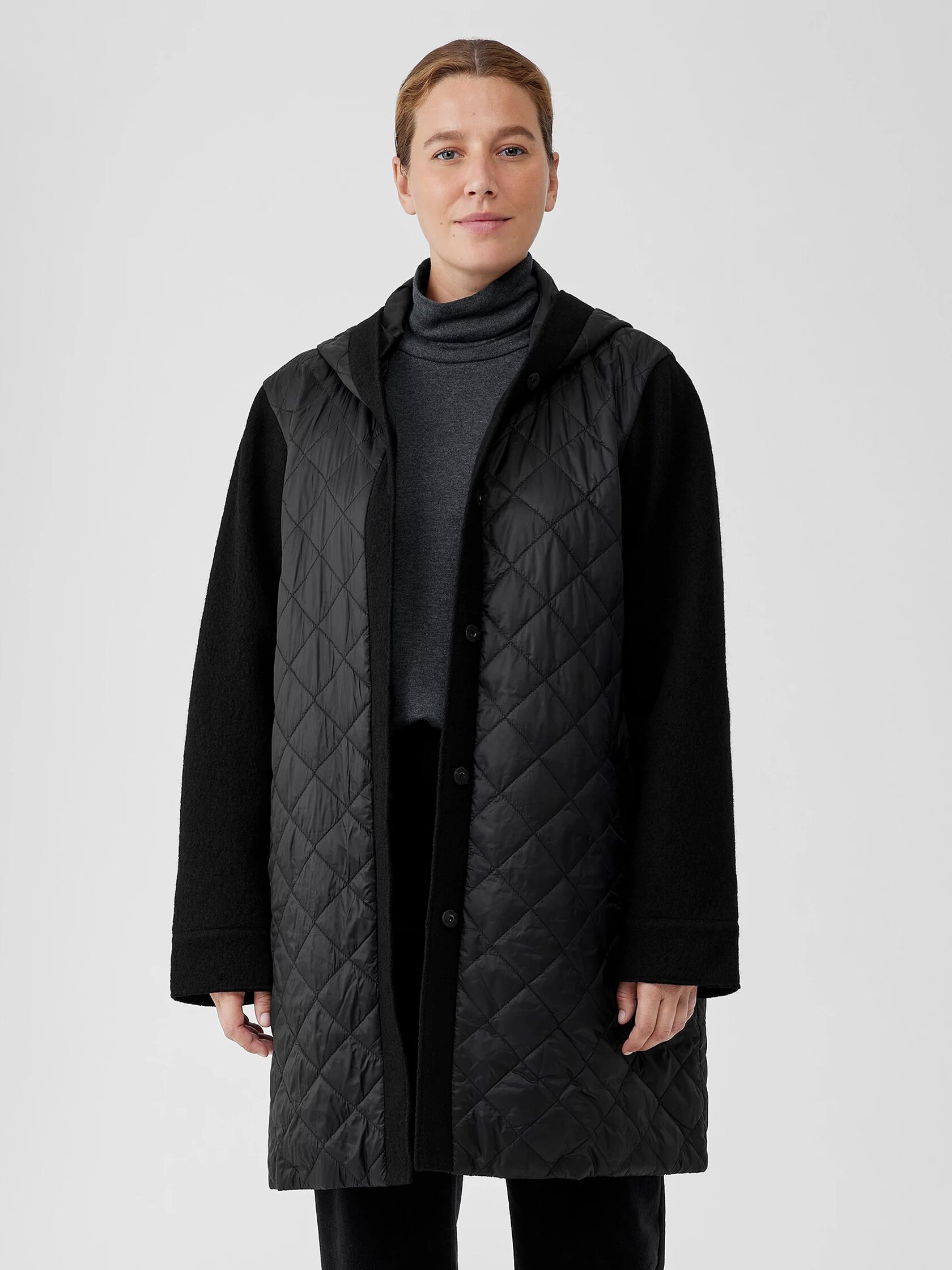 Eggshell Recycled Nylon Hooded Coat