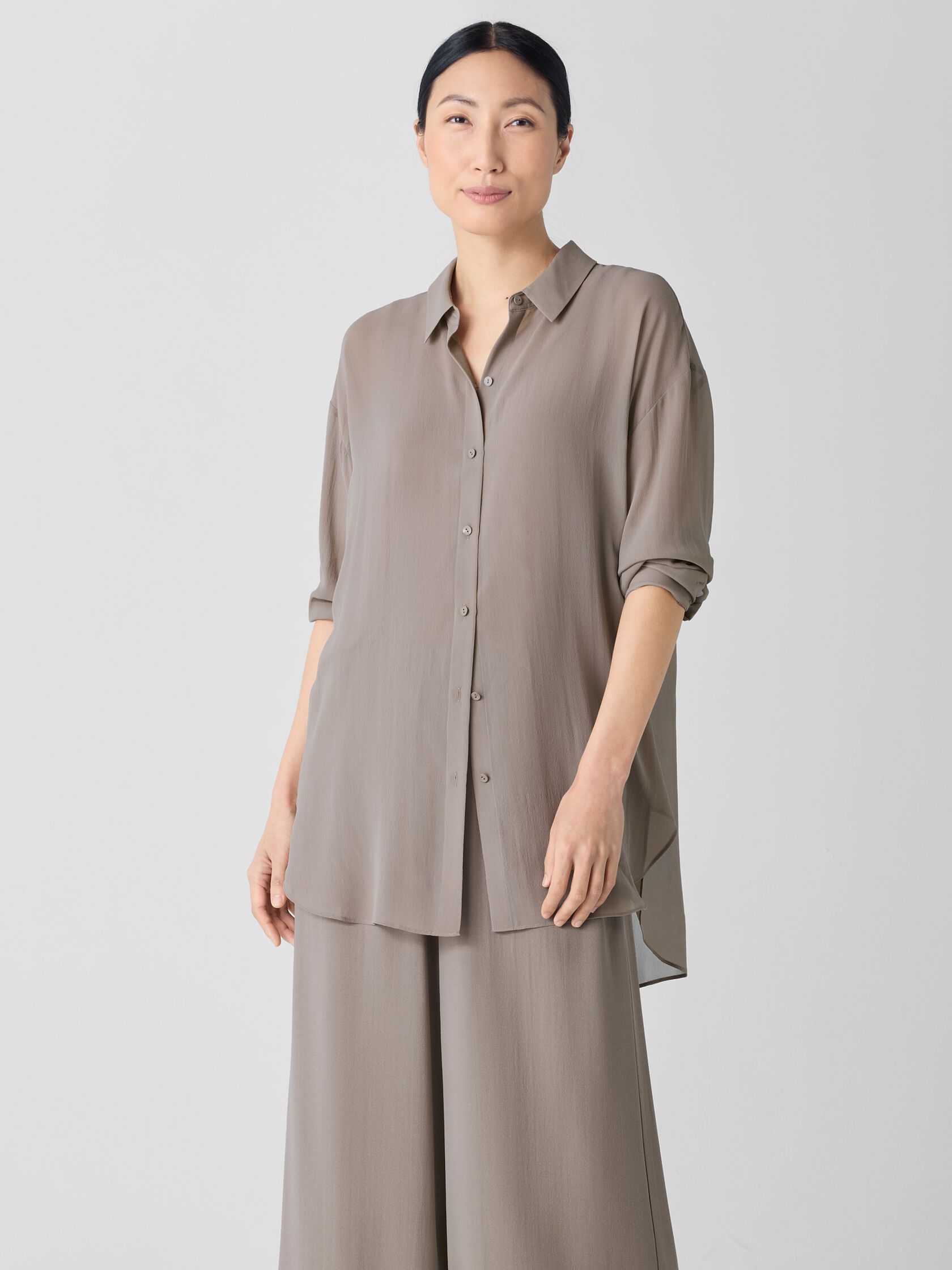 Sheer Silk Georgette Belted Shirt