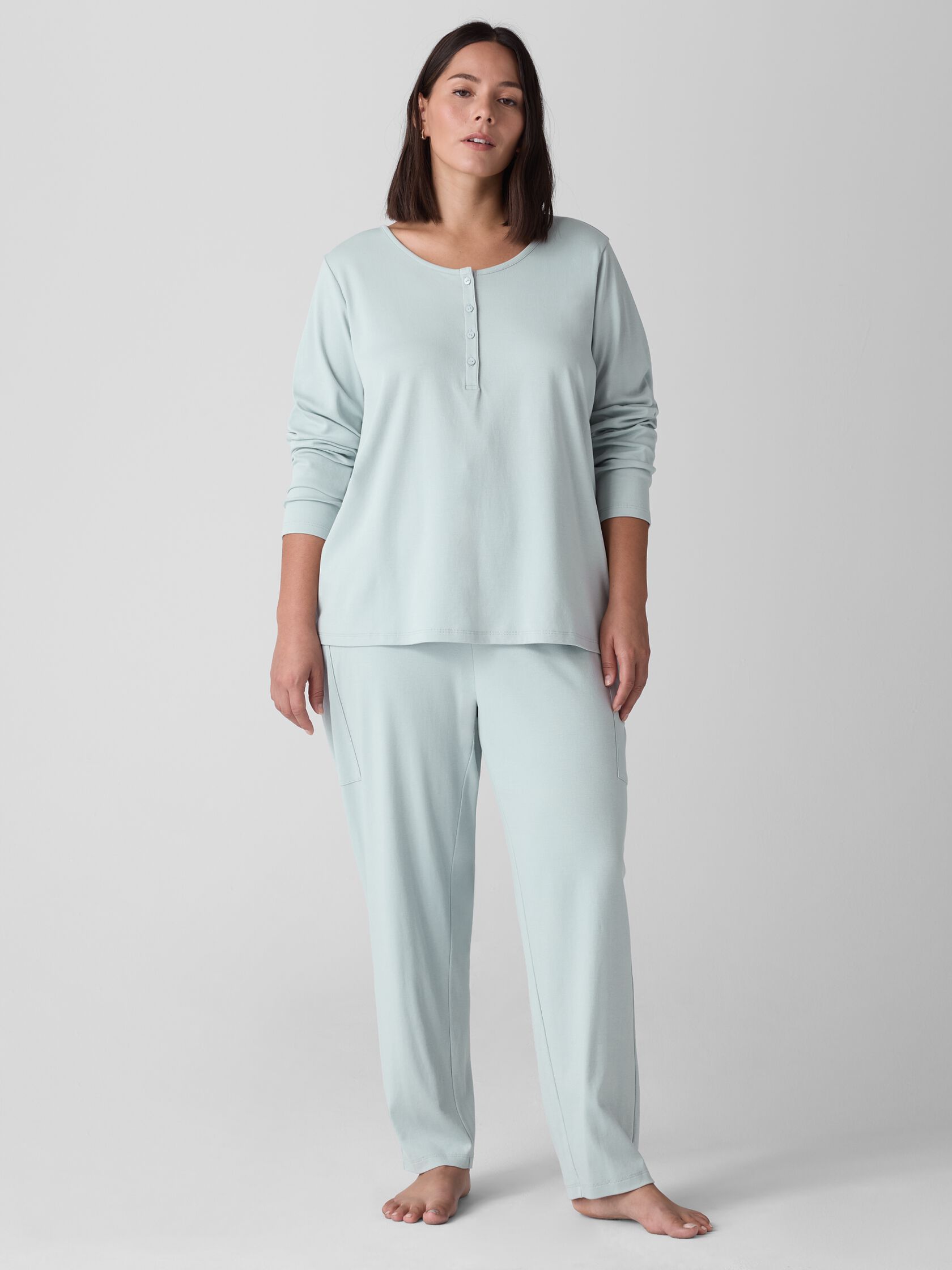 Organic Cotton Interlock Henley Sleep Top