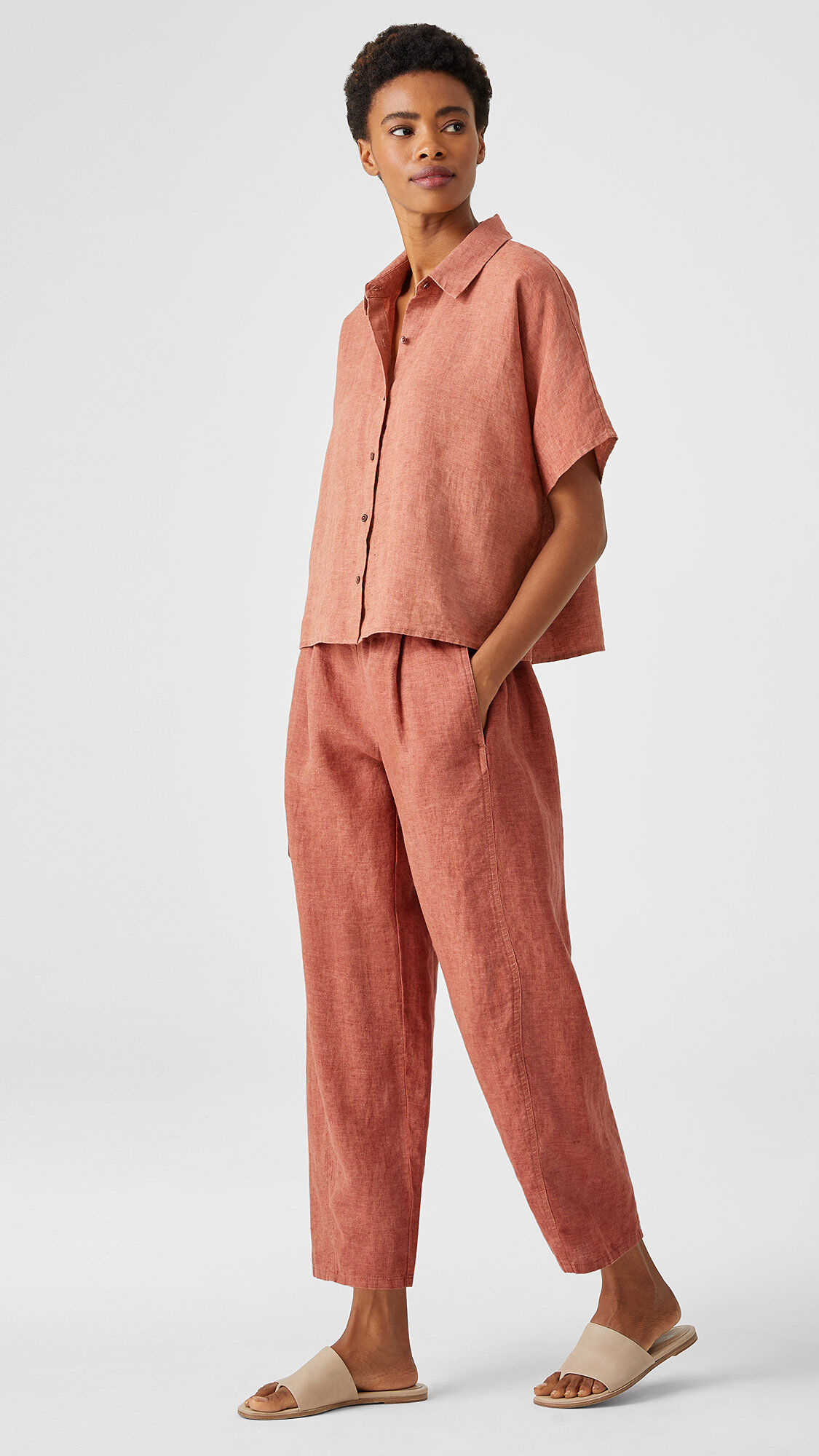 Washed Organic Linen Delave Lantern Pant