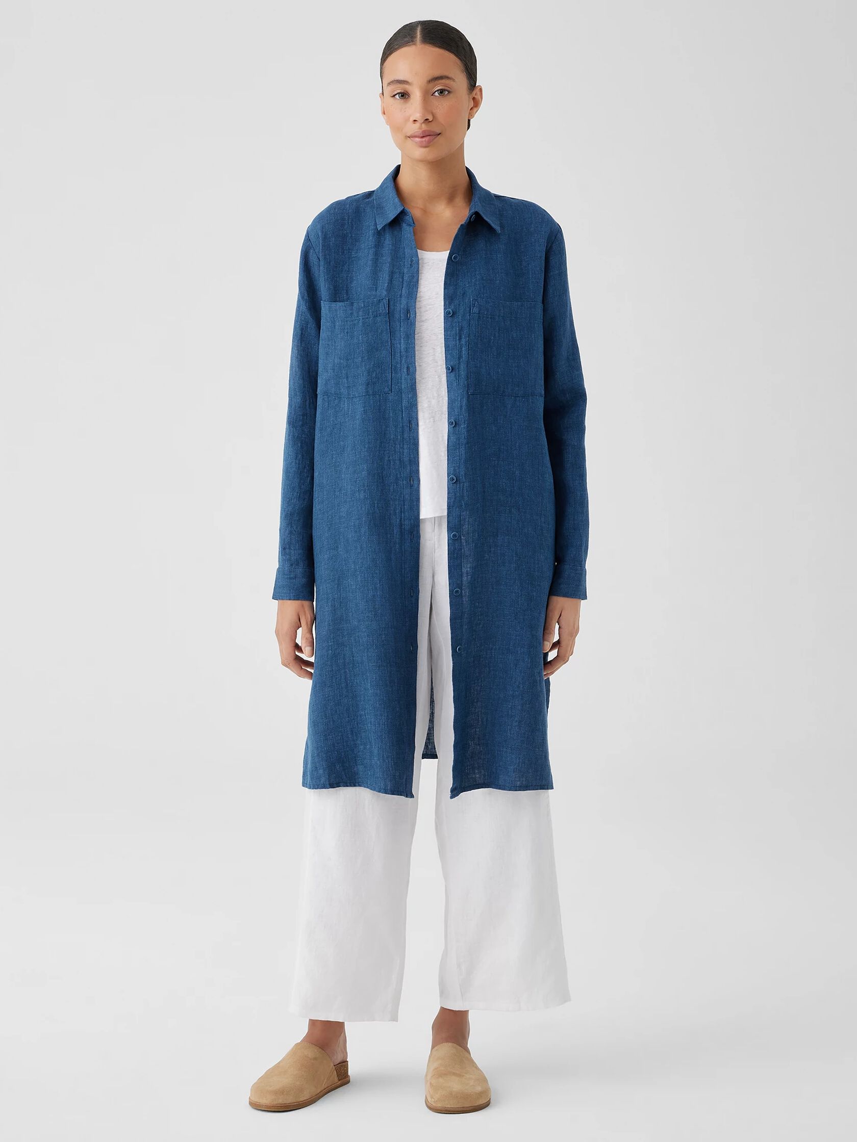 Washed Organic Linen Delave Shirtdress