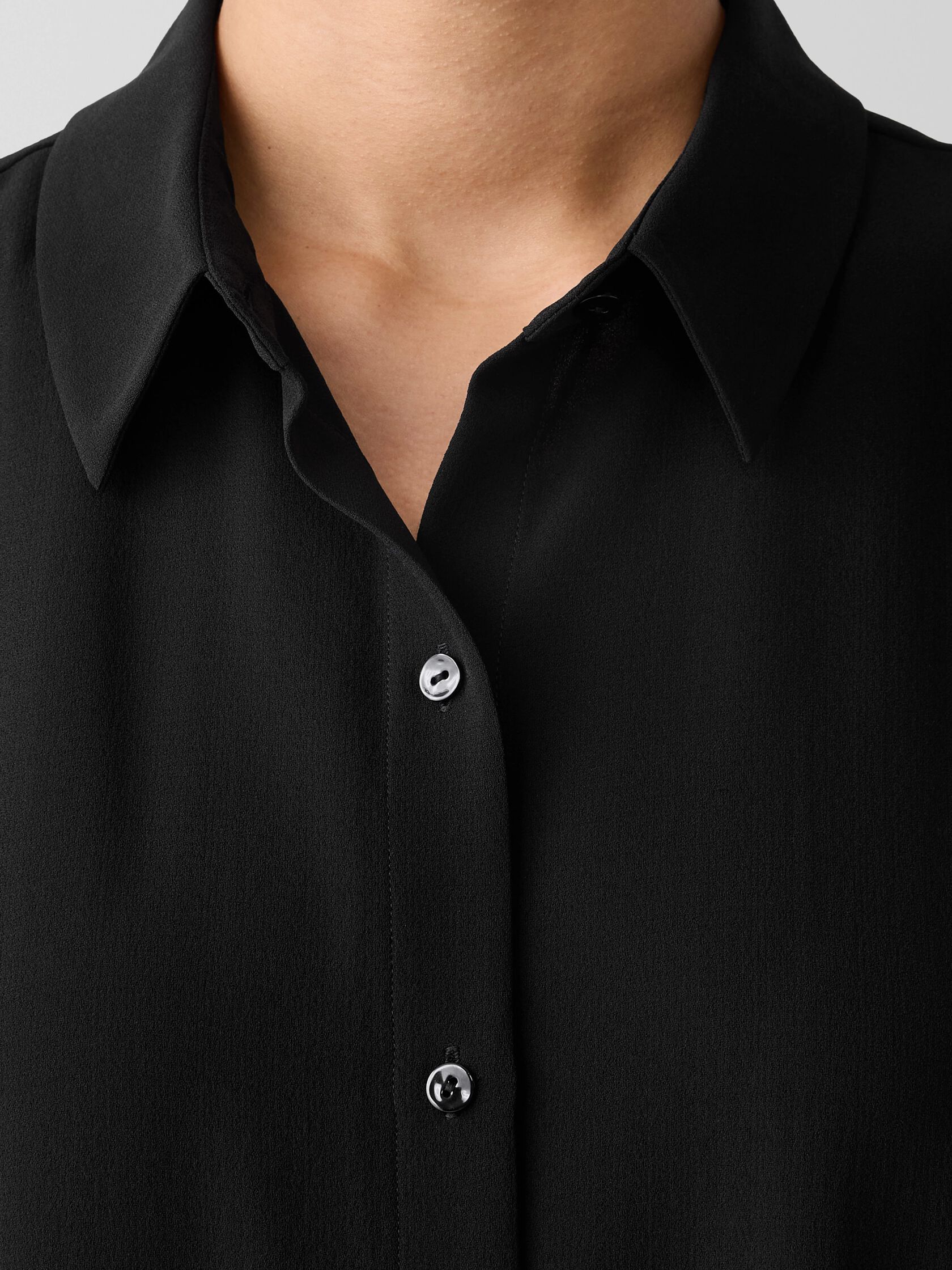 Silk Georgette Crepe Classic Collar Sleeveless Shirt