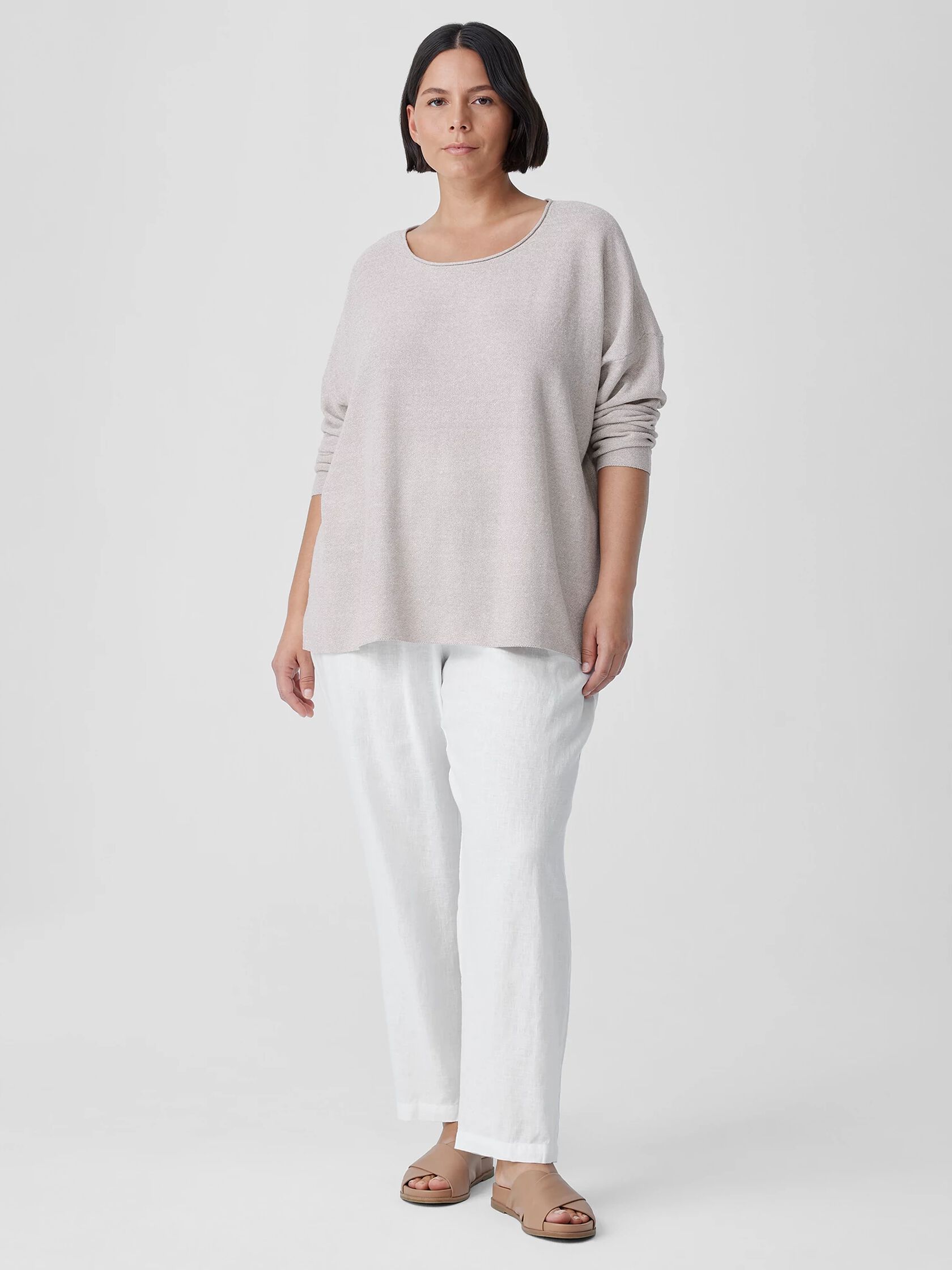 Organic Linen Cotton Jewel Neck Box-Top