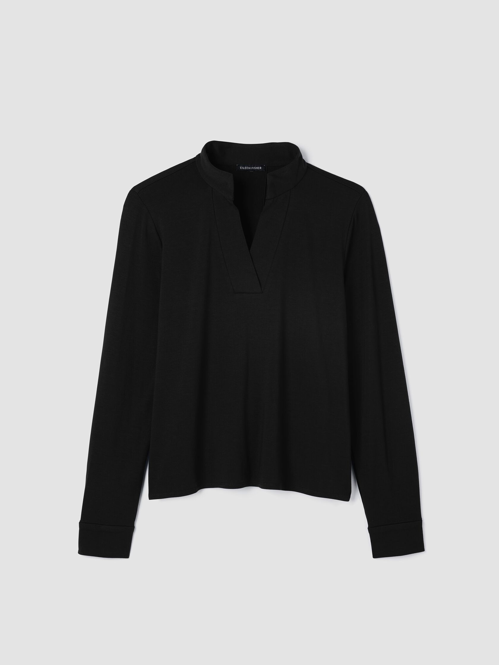 Stretch Jersey Knit Band Collar Top