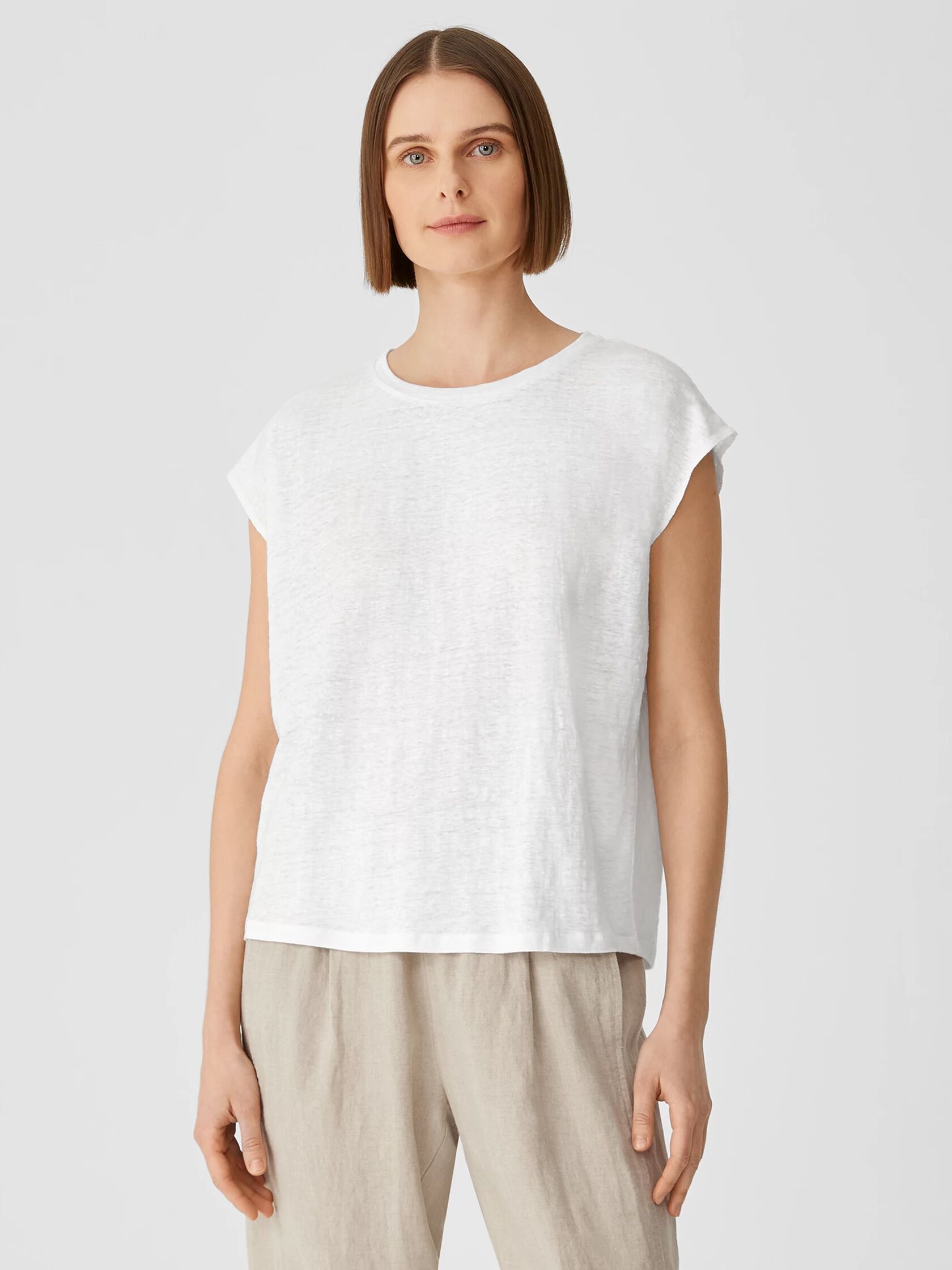 Organic Linen Jersey Shirred-Back Top