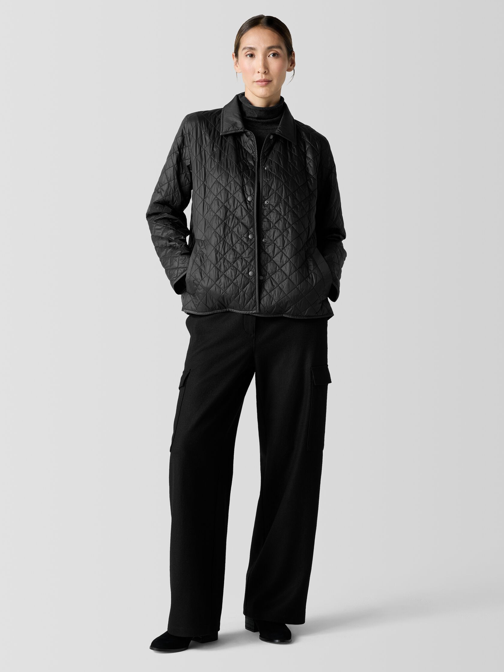 Eggshell Recycled Nylon Classic Collar Coat