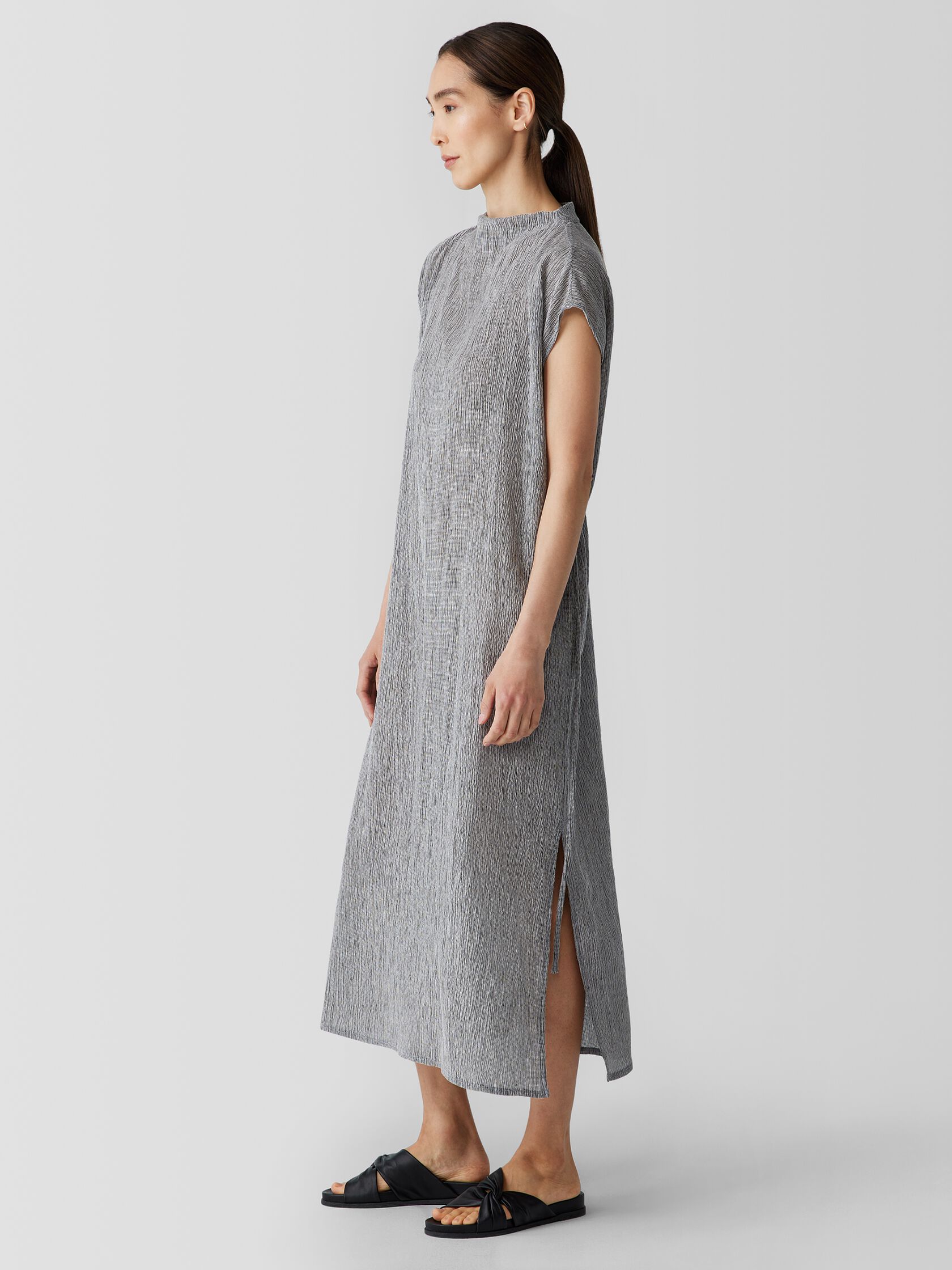 Woven Pliss&eacute; Funnel Neck Dress