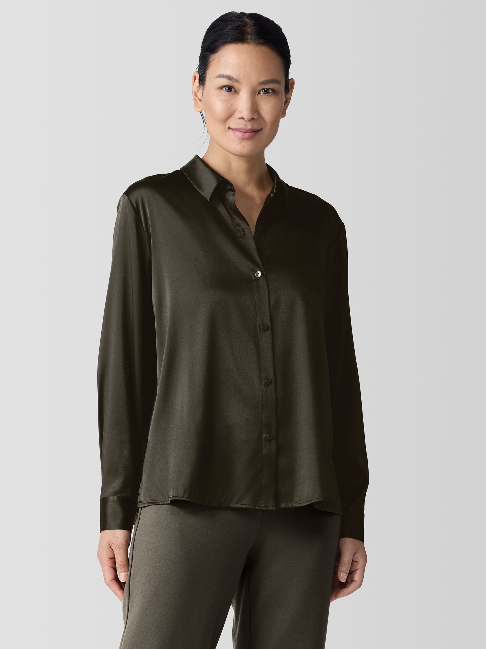 Stretch Silk Charmeuse&nbsp;Classic Collar Shirt