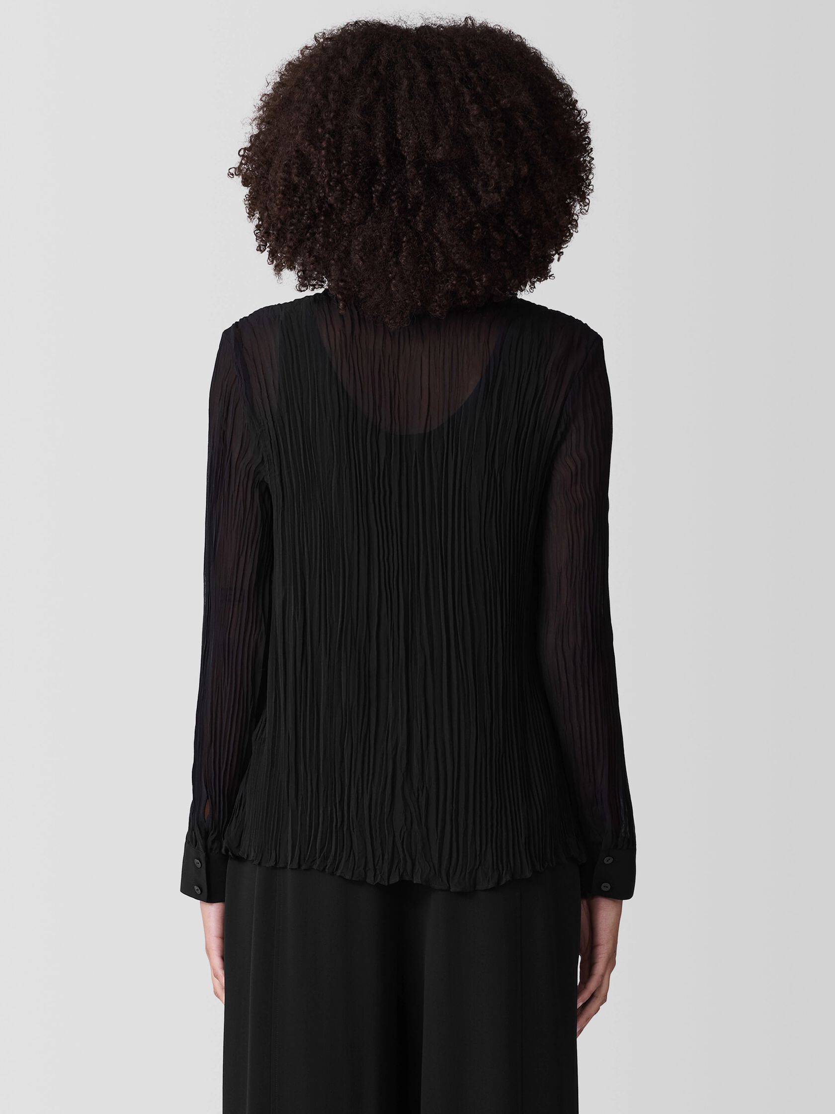 Crinkled Sheer Silk Georgette Classic Collar Shirt