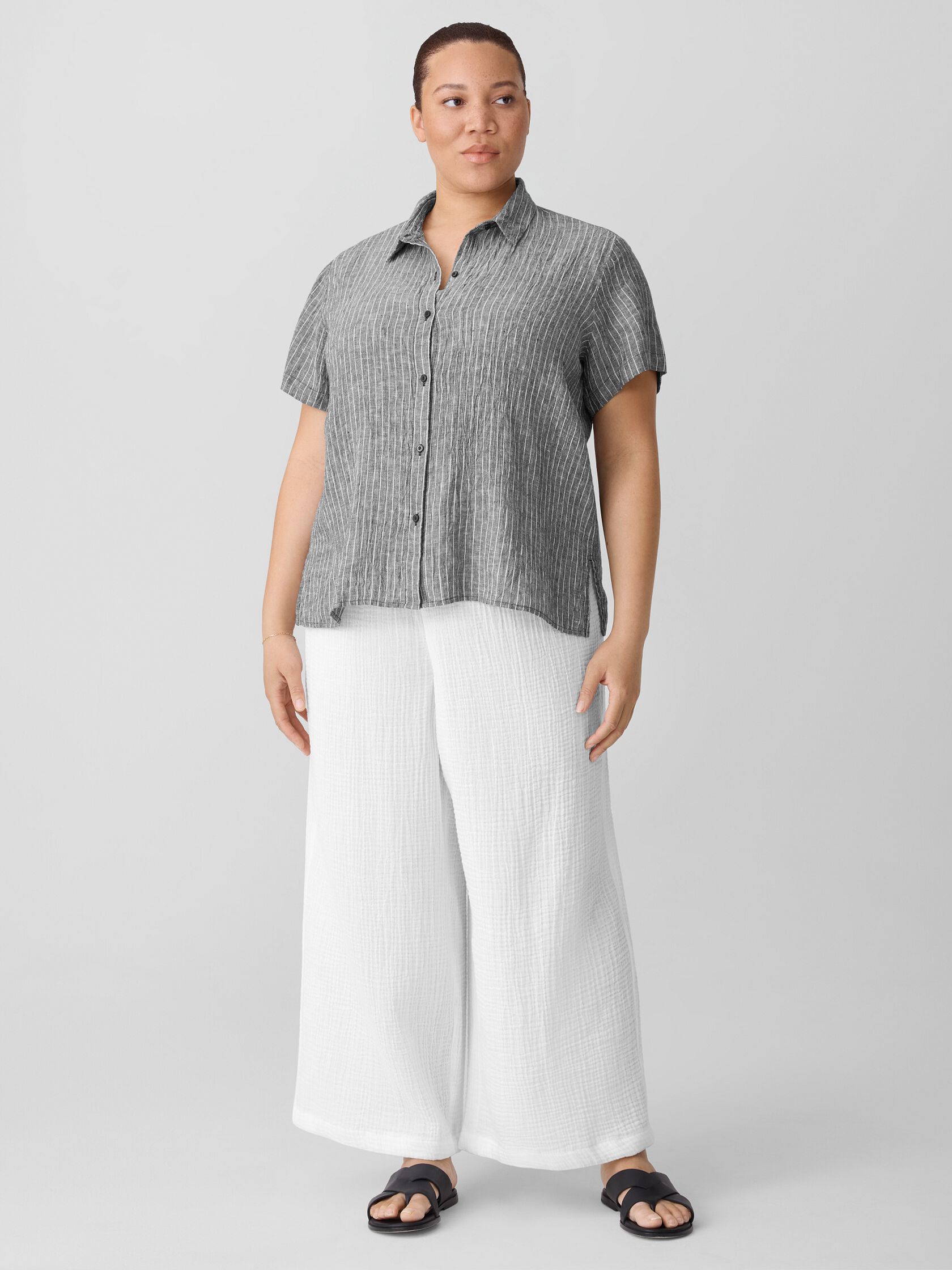 Puckered Organic Linen Short-Sleeve Shirt