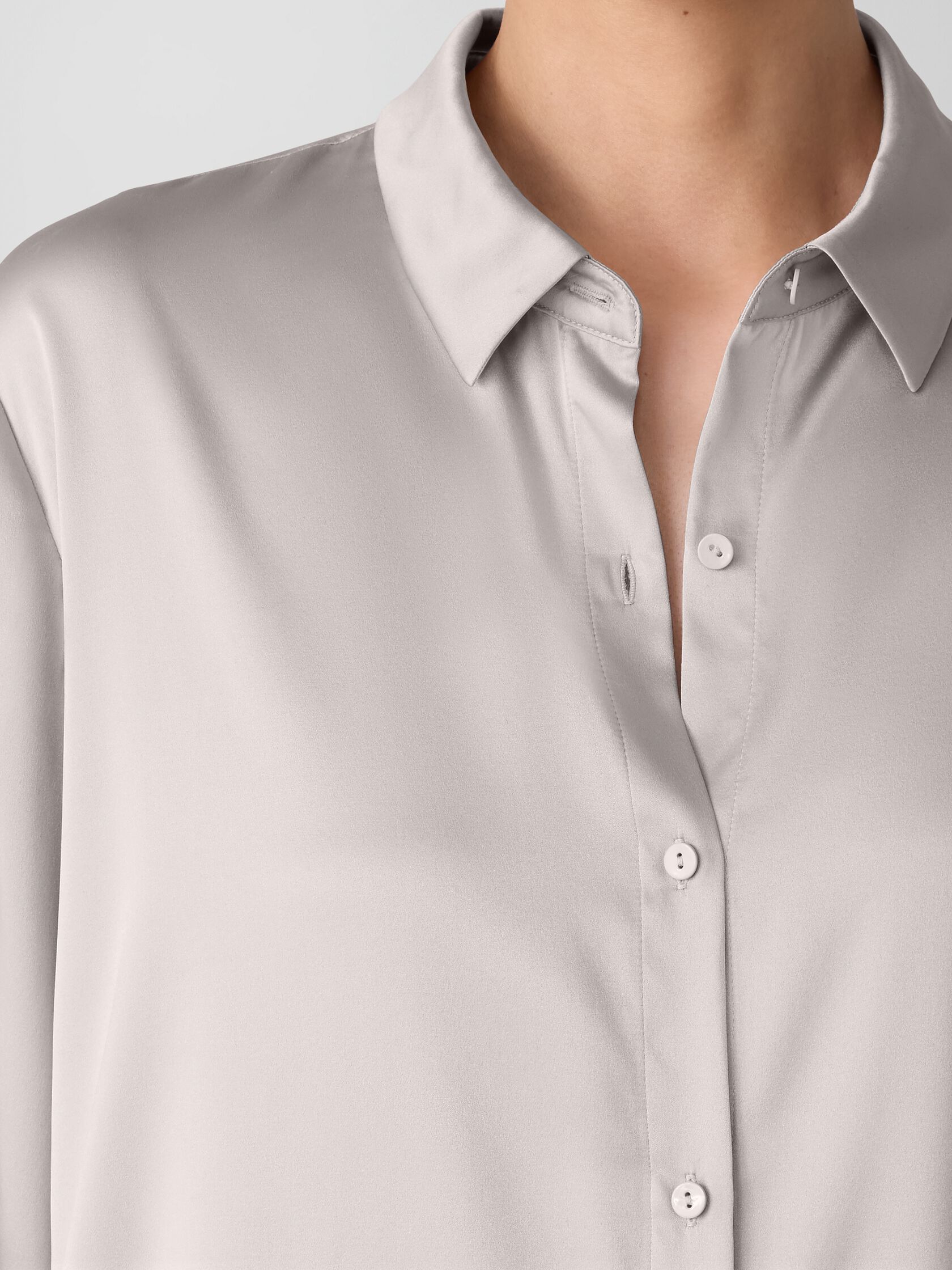 Stretch Silk Charmeuse Classic Collar Shirt
