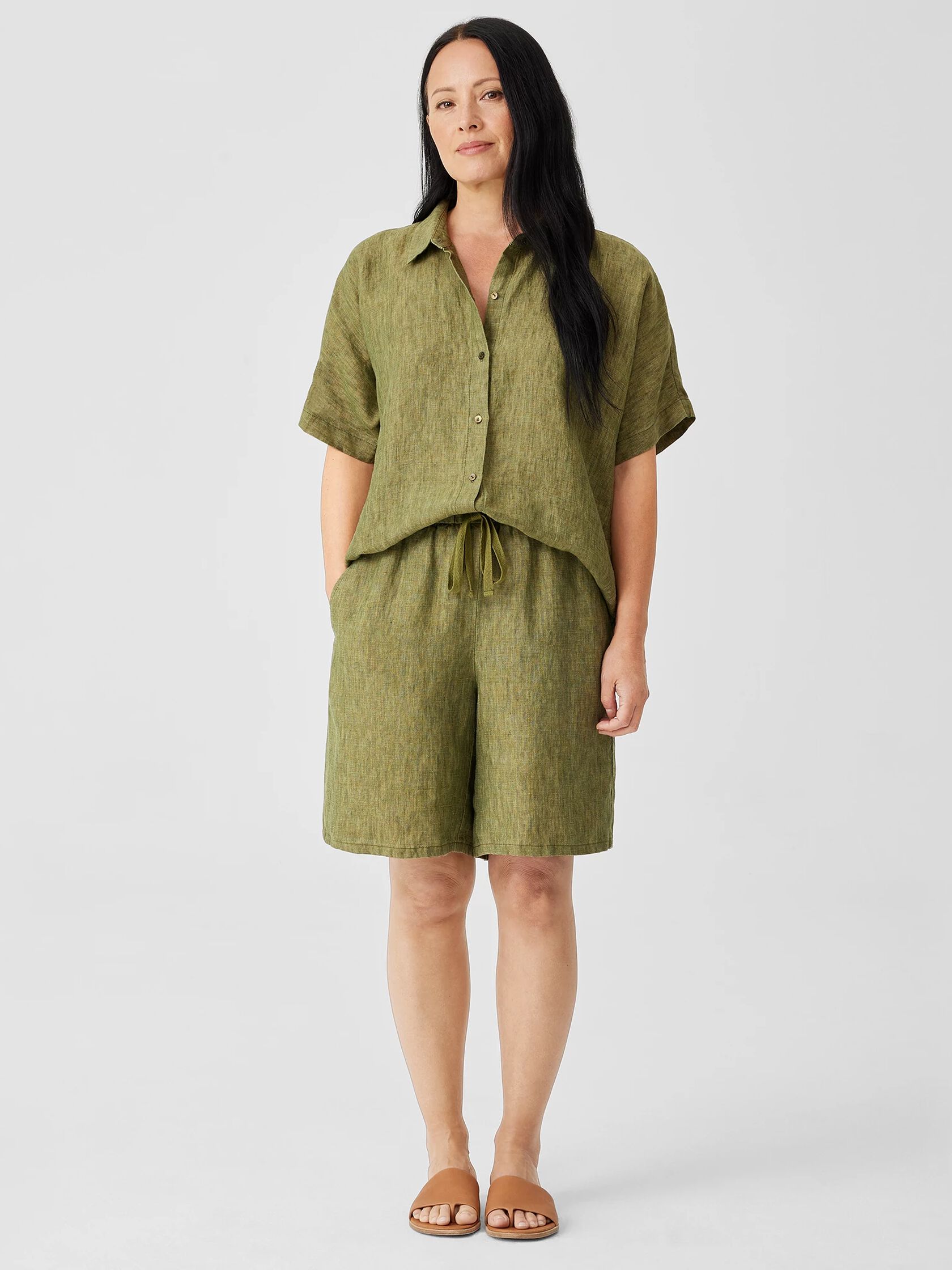 Washed Organic Linen Delave Shorts