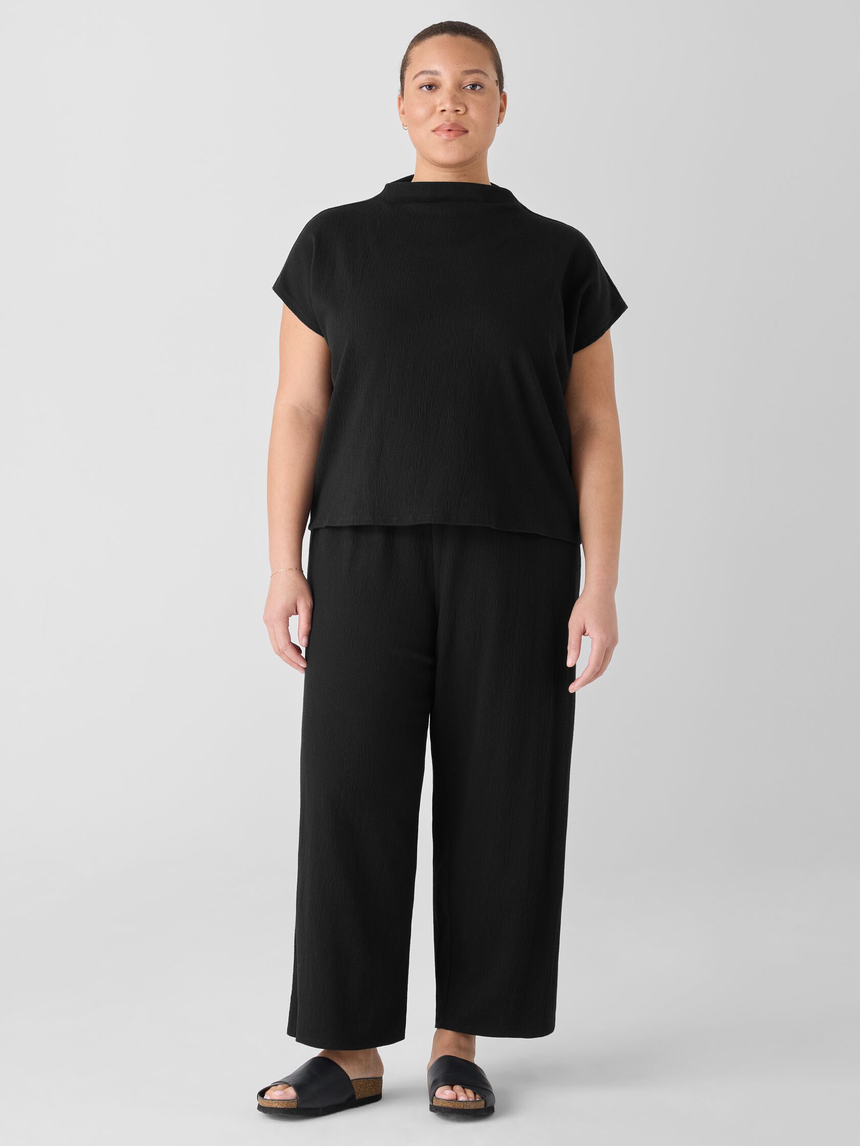 Crinkled Jersey Funnel Neck Top