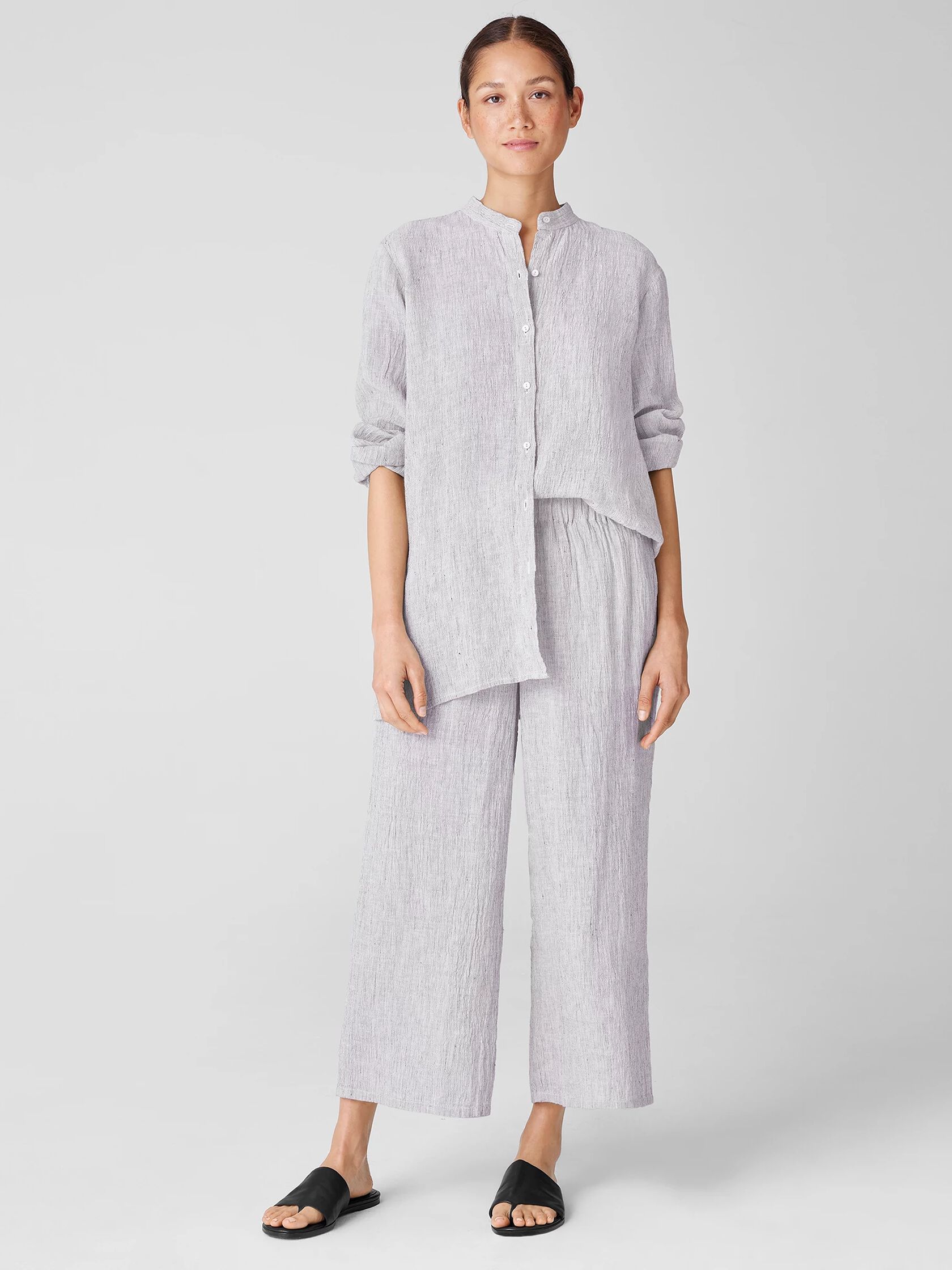Striped Organic Linen Crinkle&nbsp;Wide-Leg Pant