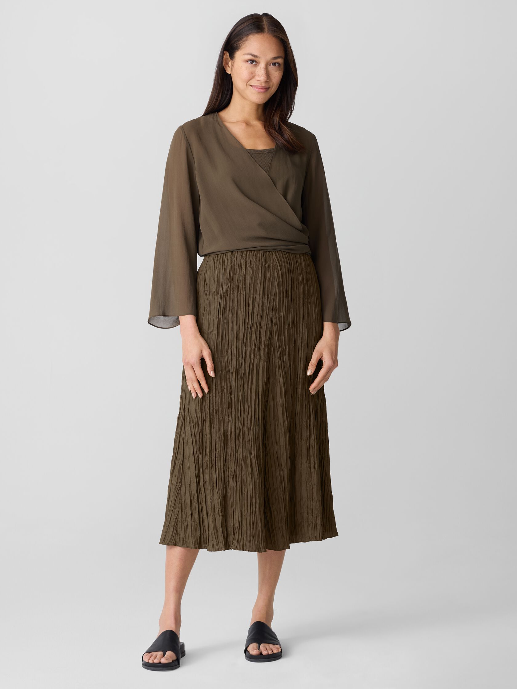 Crushed Silk Flared Skirt