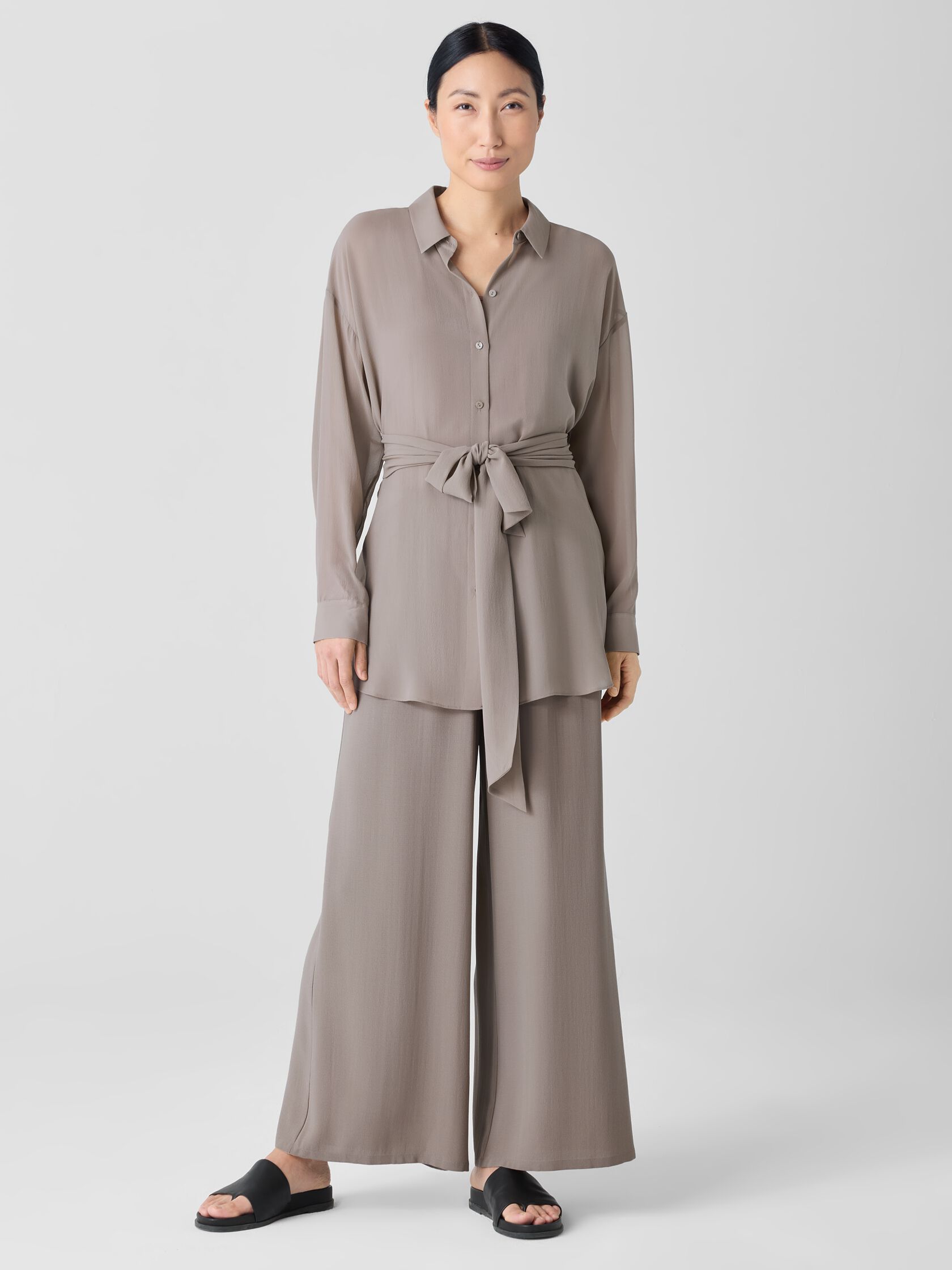 Sheer Silk Georgette Belted Shirt