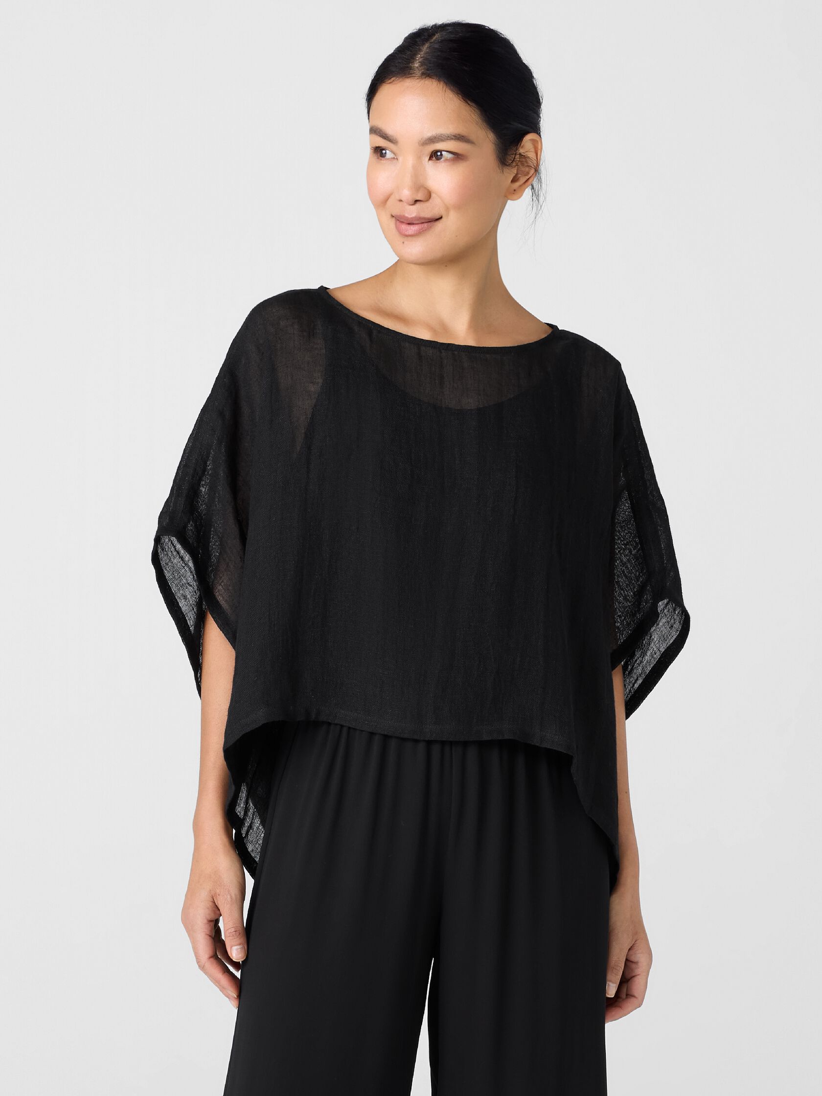 D&eacute;lav&eacute; Organic Linen Gauze Bateau Neck Poncho