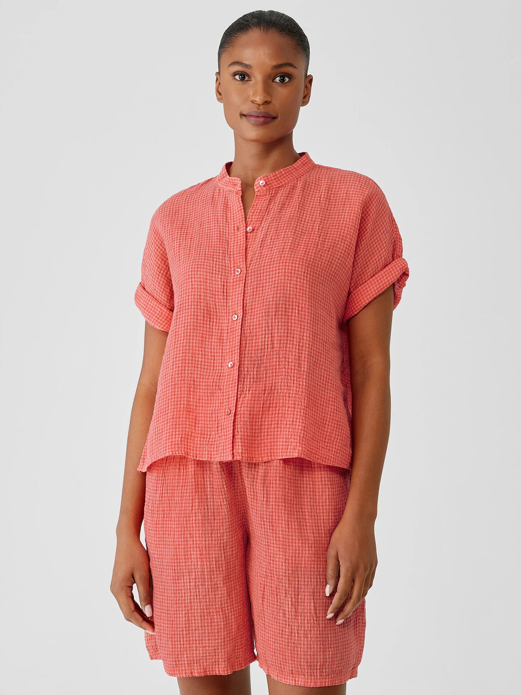 Puckered Organic Linen Short-Sleeve Shirt