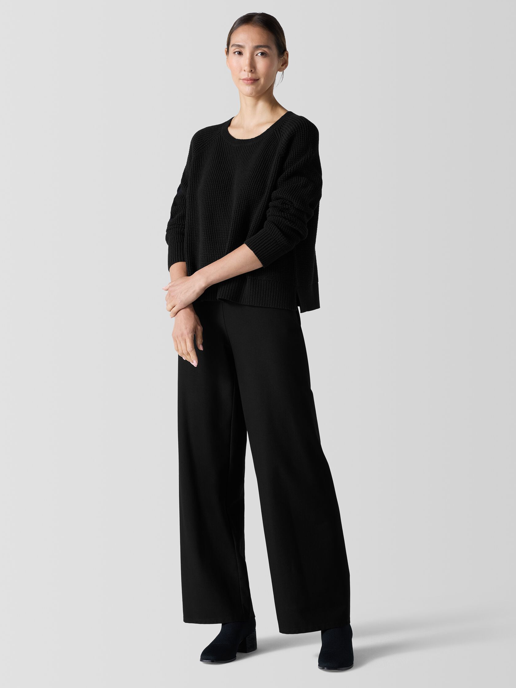 Cotton and Recycled Cashmere Thermal Crew Neck Top