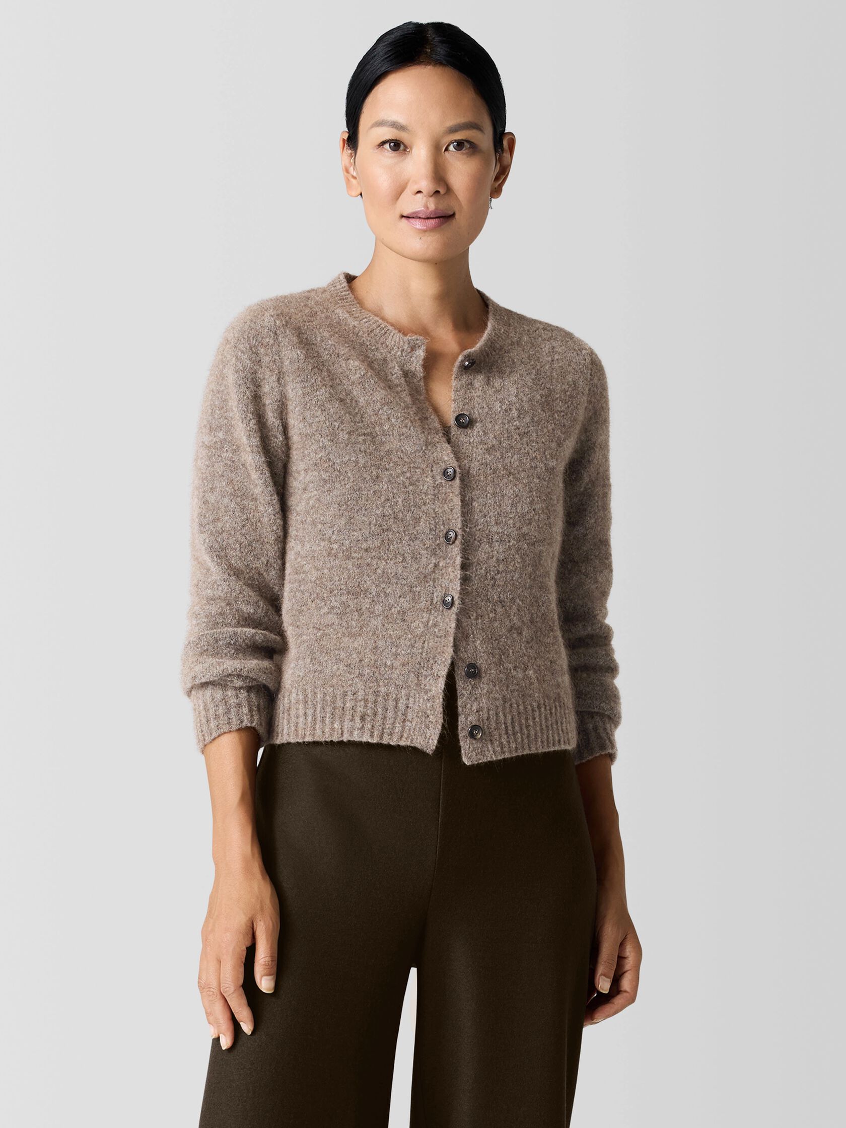 Mohair Plush M&eacute;lange Crew Neck Cardigan