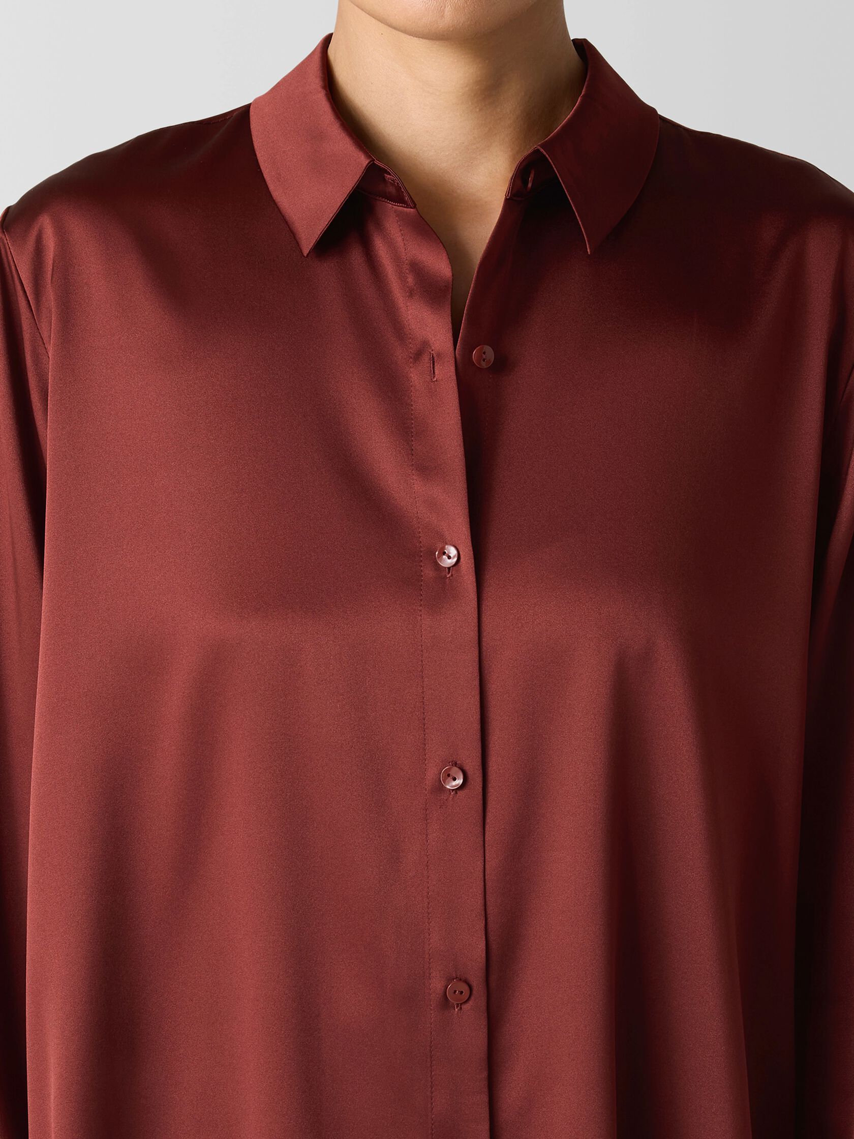 Stretch Silk Charmeuse Classic Collar Shirt