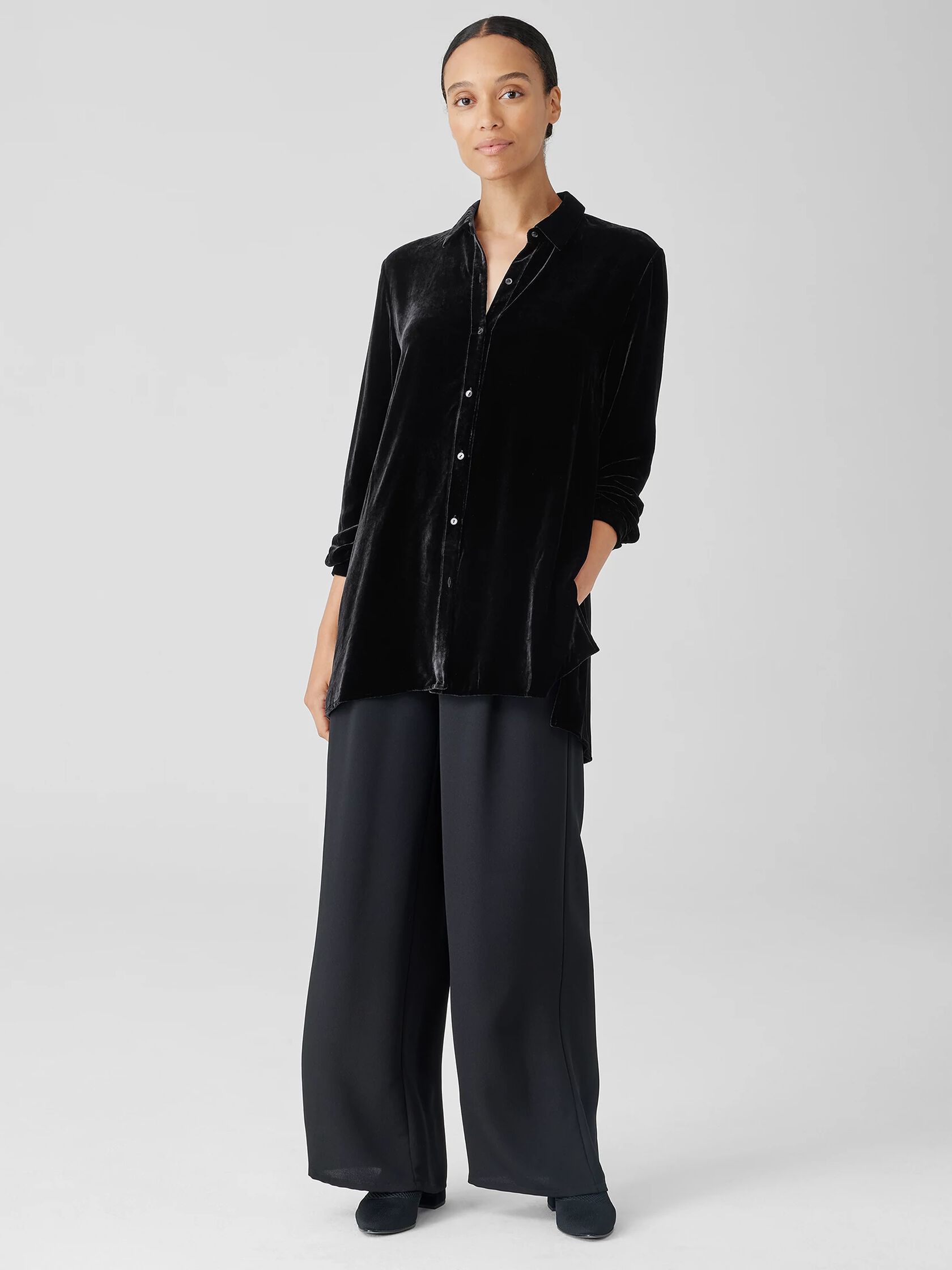 Velvet Classic Collar Long Shirt