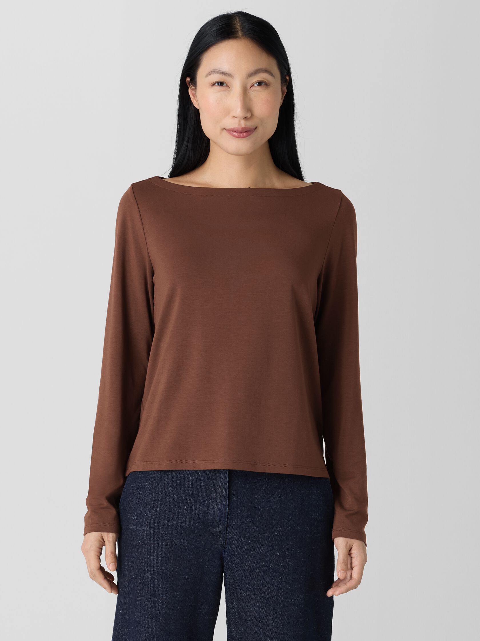 Fine Stretch Jersey Knit Bateau Neck Top