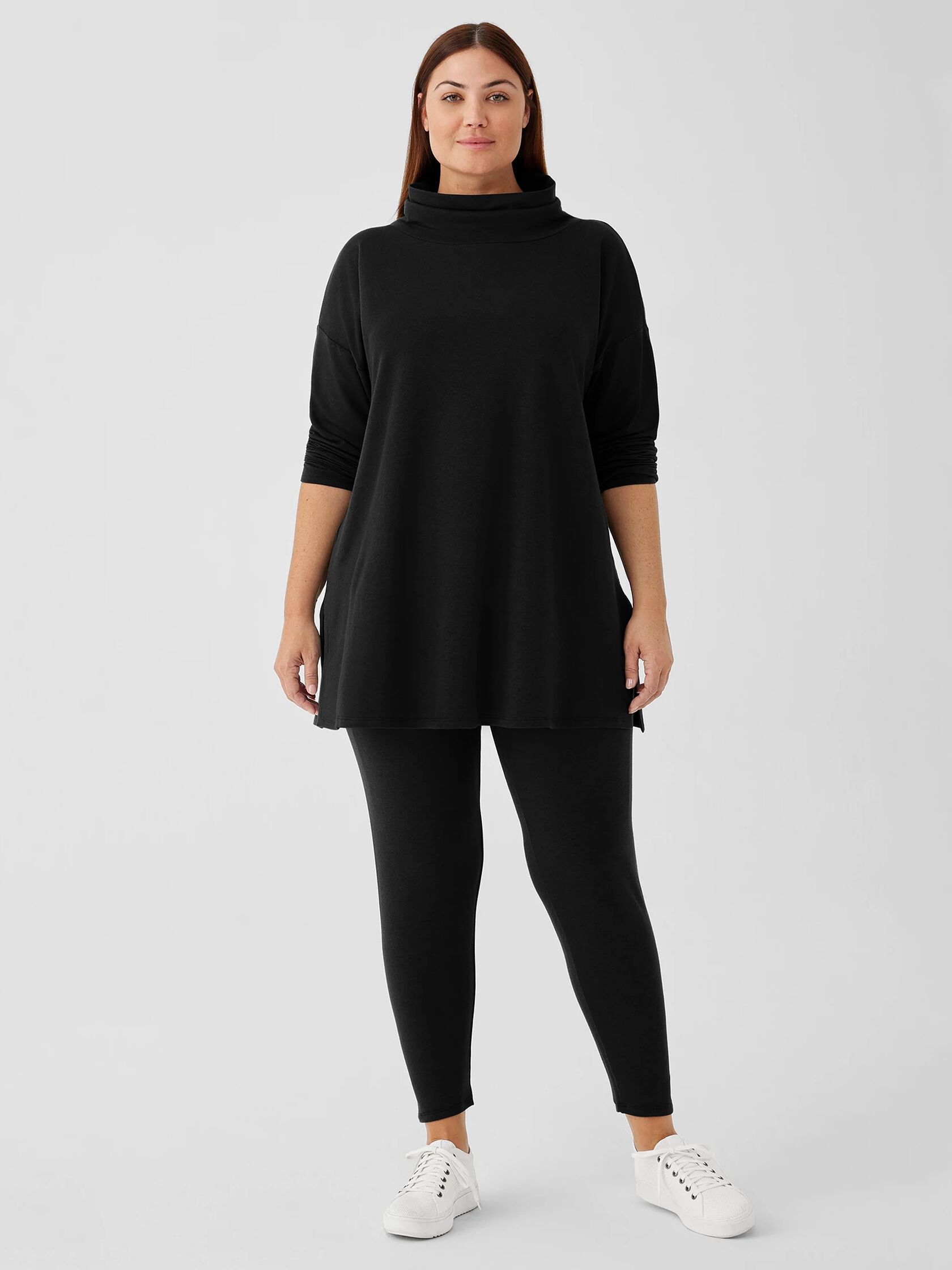 Cozy Brushed Terry Hug Funnel Neck Long Top
