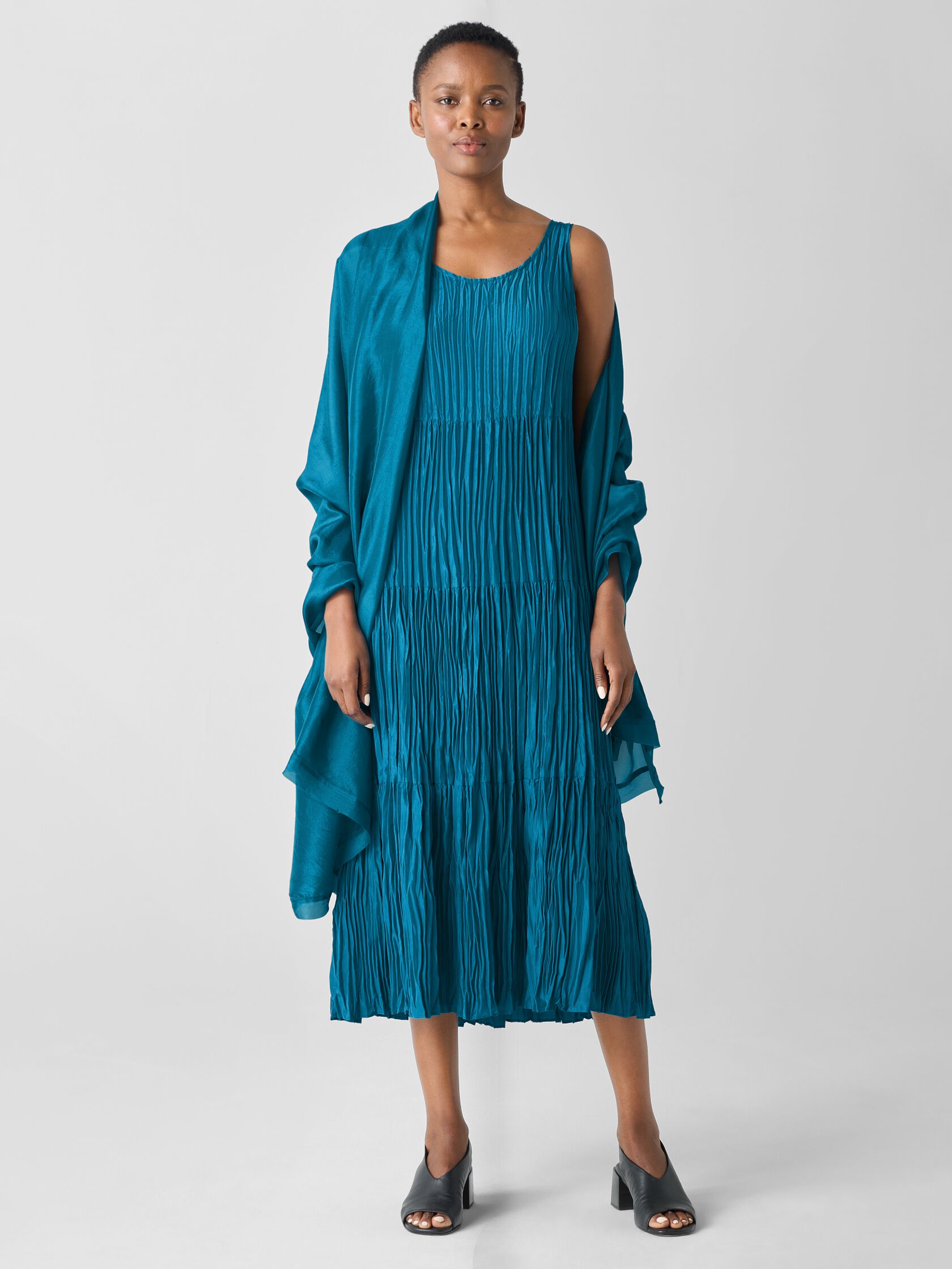 Crushed Silk Tiered Dress