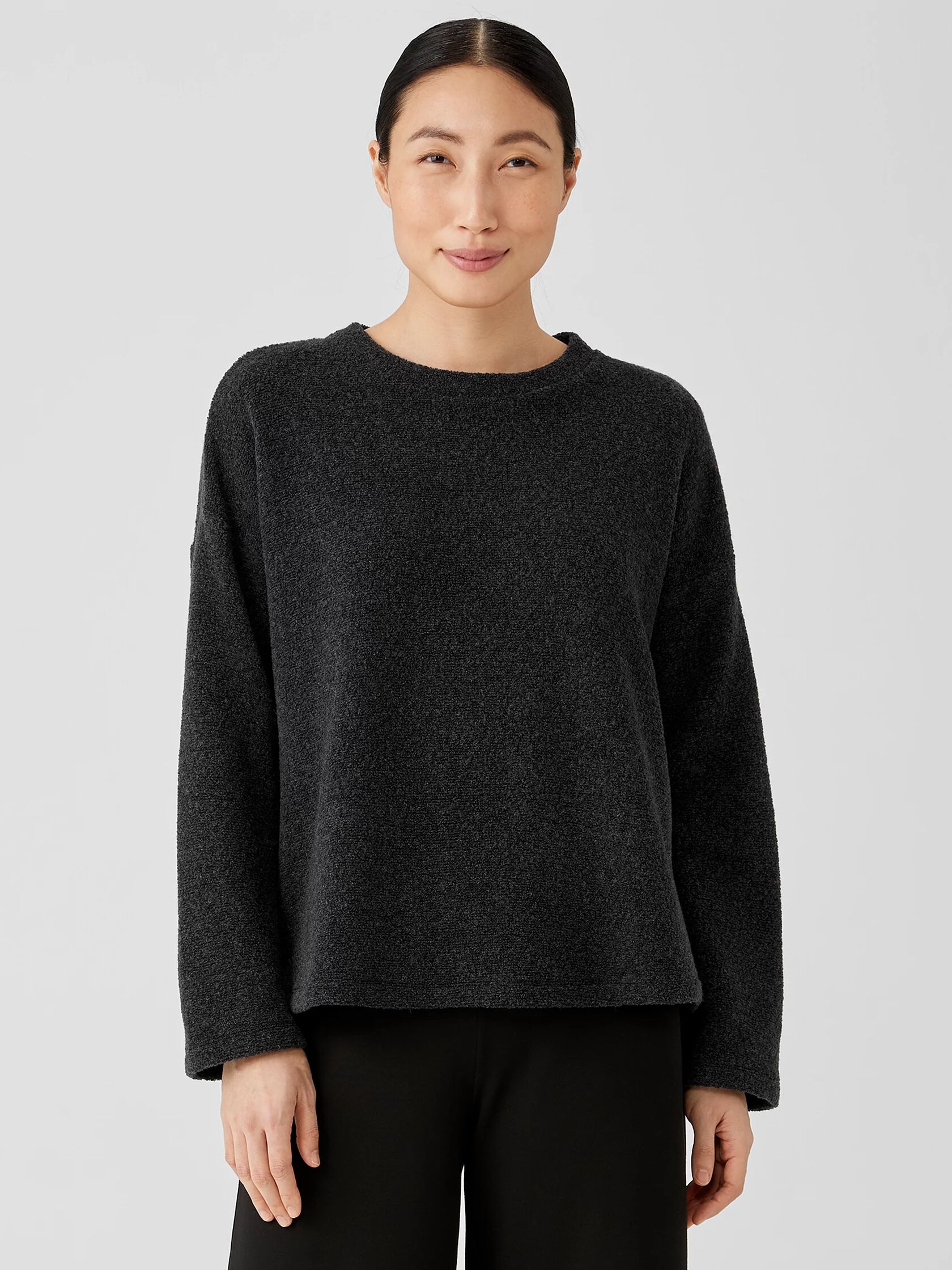 Boucle Wool Knit Crew Neck Box-Top
