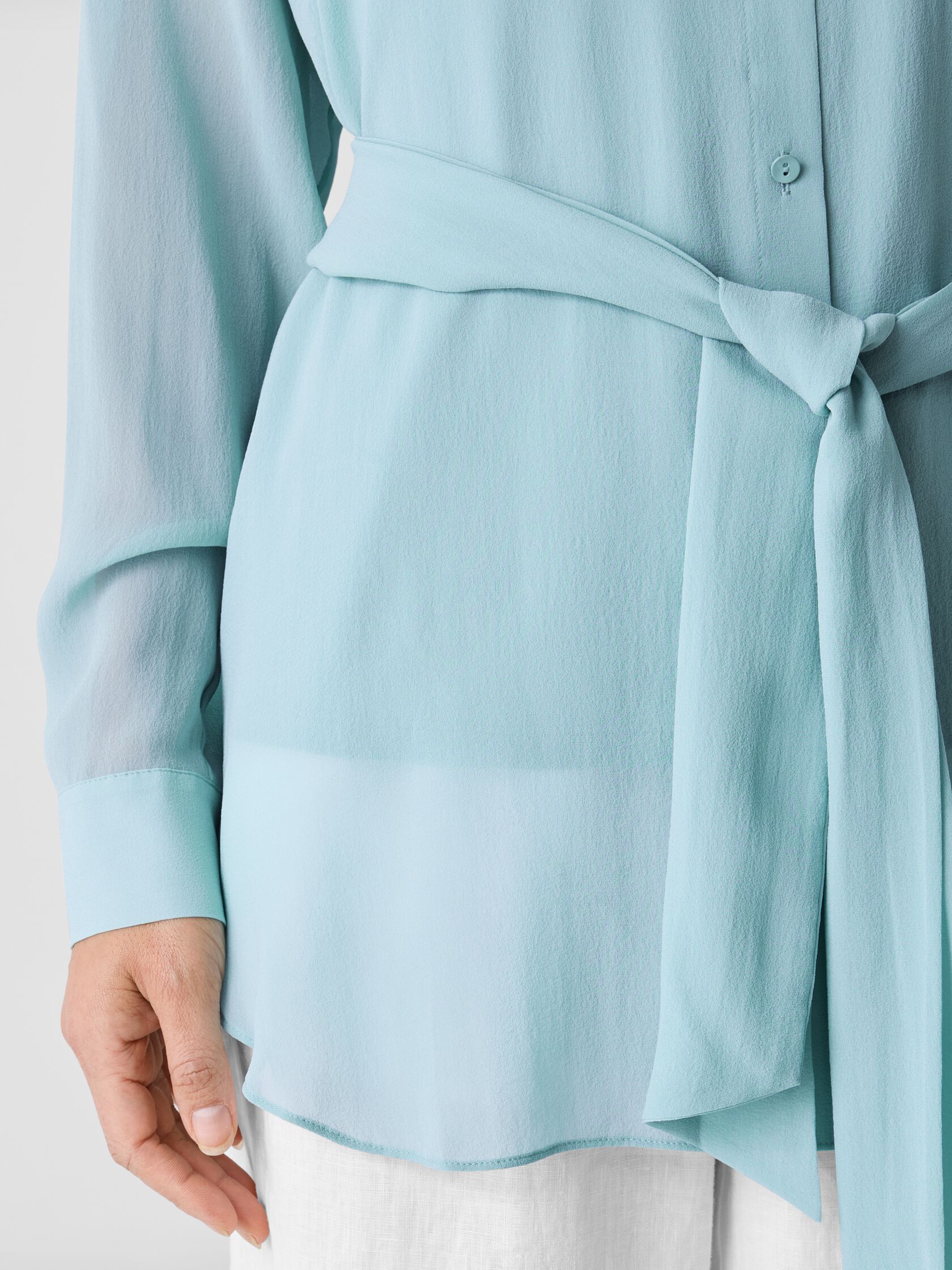 Sheer Silk Georgette Belted Shirt