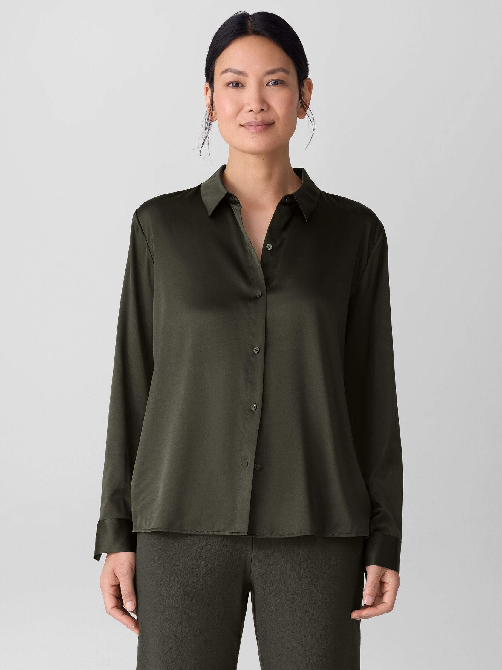 Stretch Silk Charmeuse Classic Collar Shirt