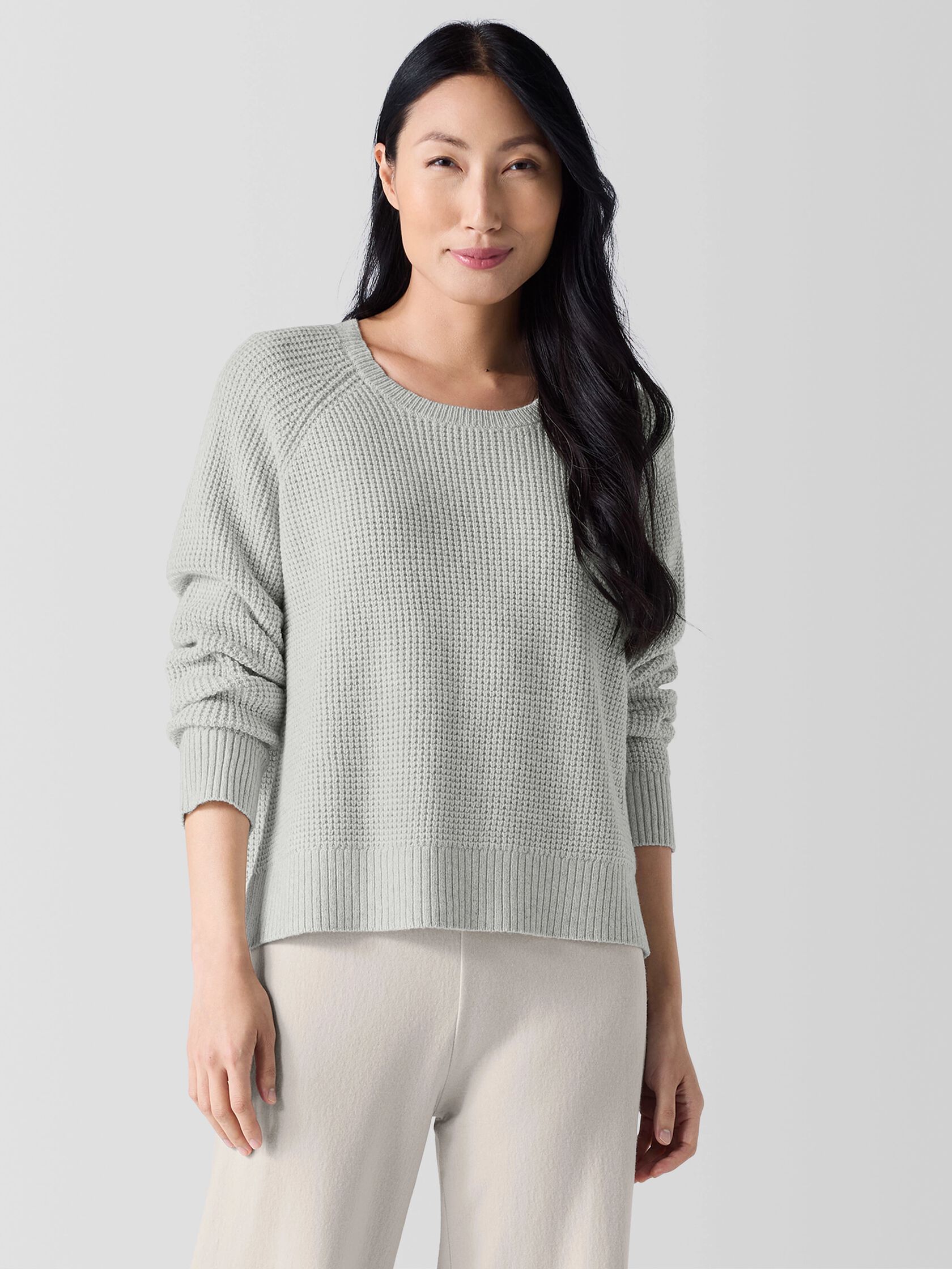 Cotton and Recycled Cashmere Thermal Crew Neck Top